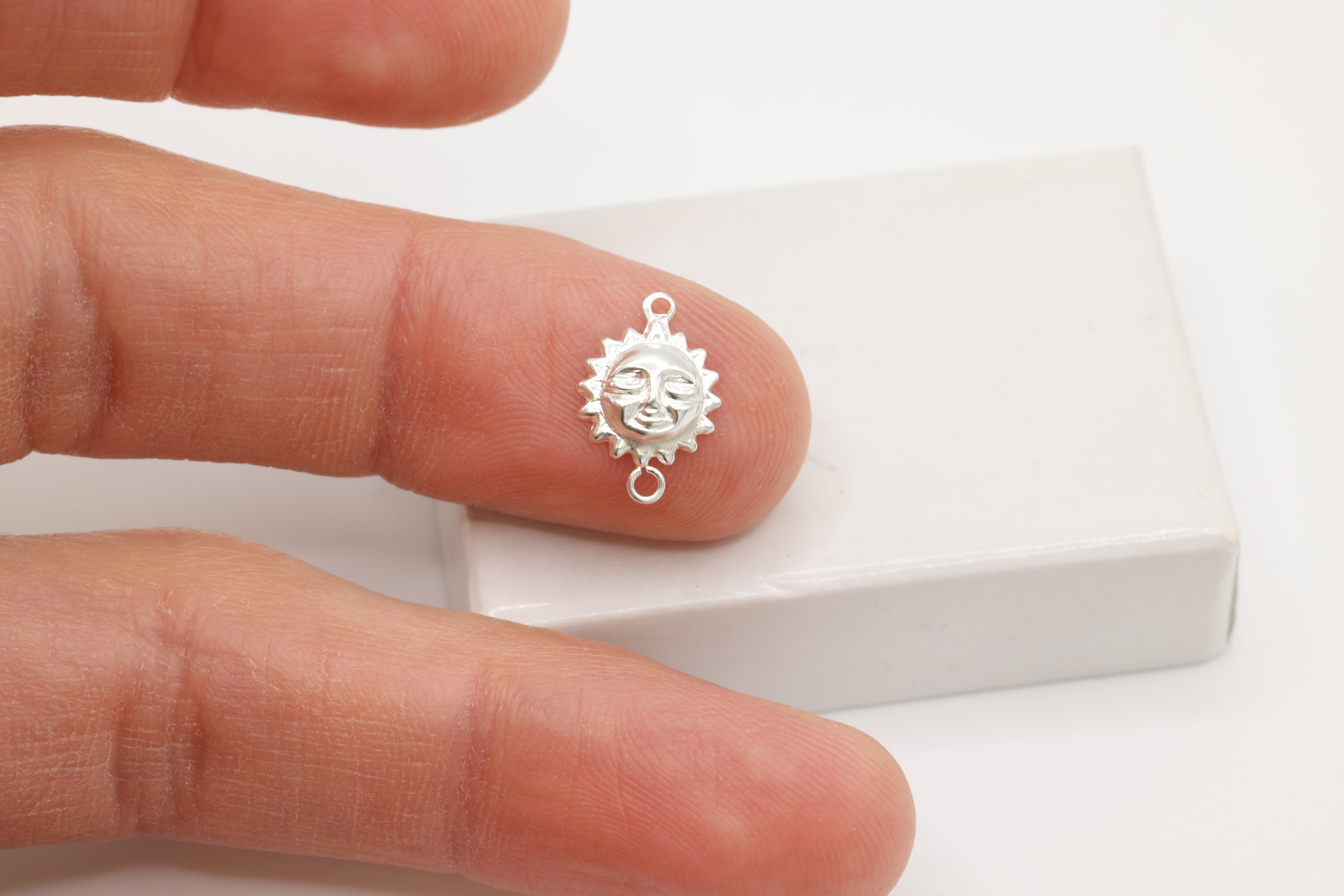 Sun Face Connector Charm, Wholesale, 925 Sterling Silver, 13mm x 9mm, Radiant Soleil Sunface Celestial Bracelet Link, Jewelry Making Charm