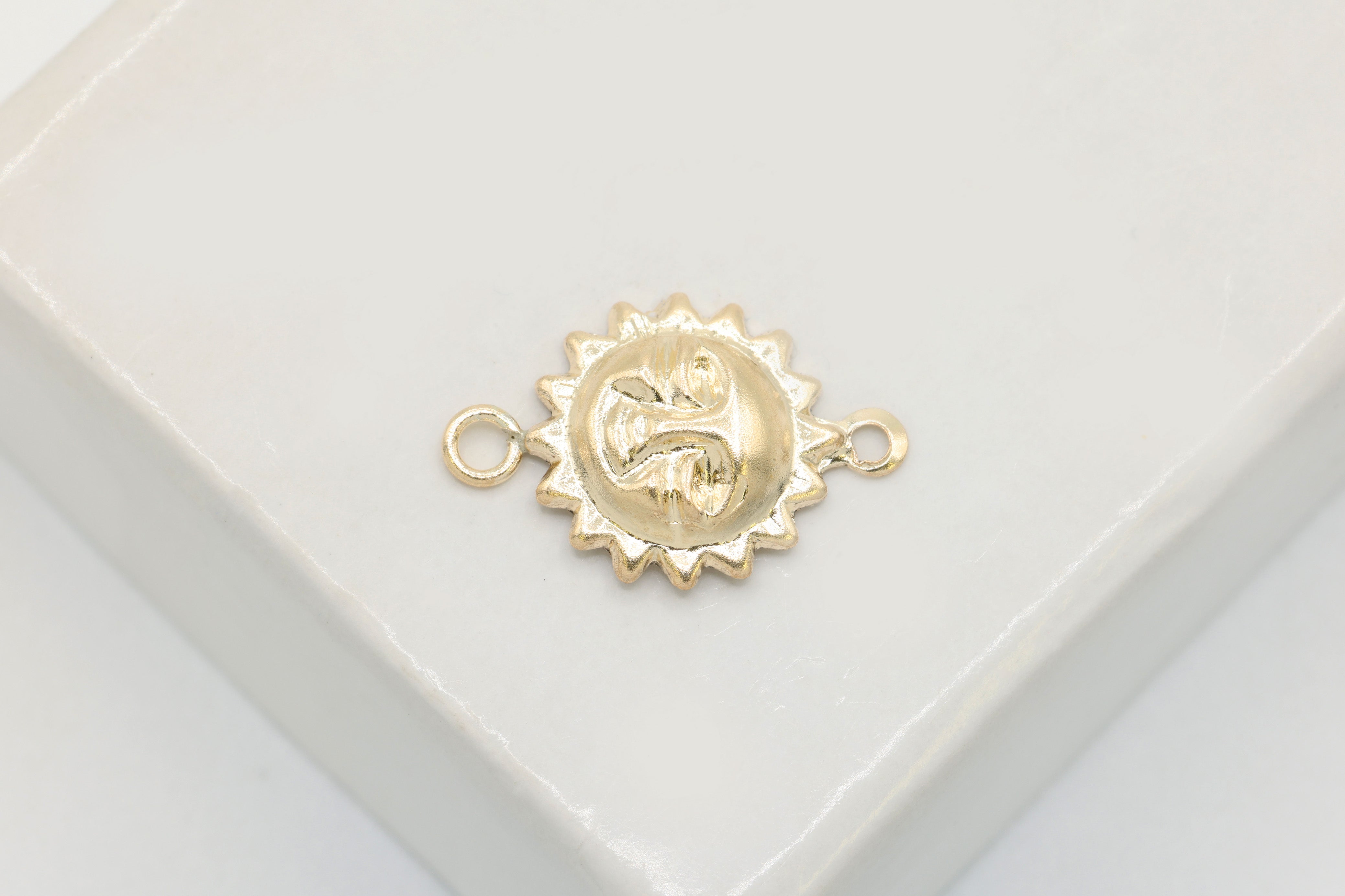 Sun Face Connector Charm, Wholesale, 14/20 Gold-Filled, 13mm x 9mm, Radiant Soleil Sunface Celestial Bracelet Link, Jewelry Making Charm