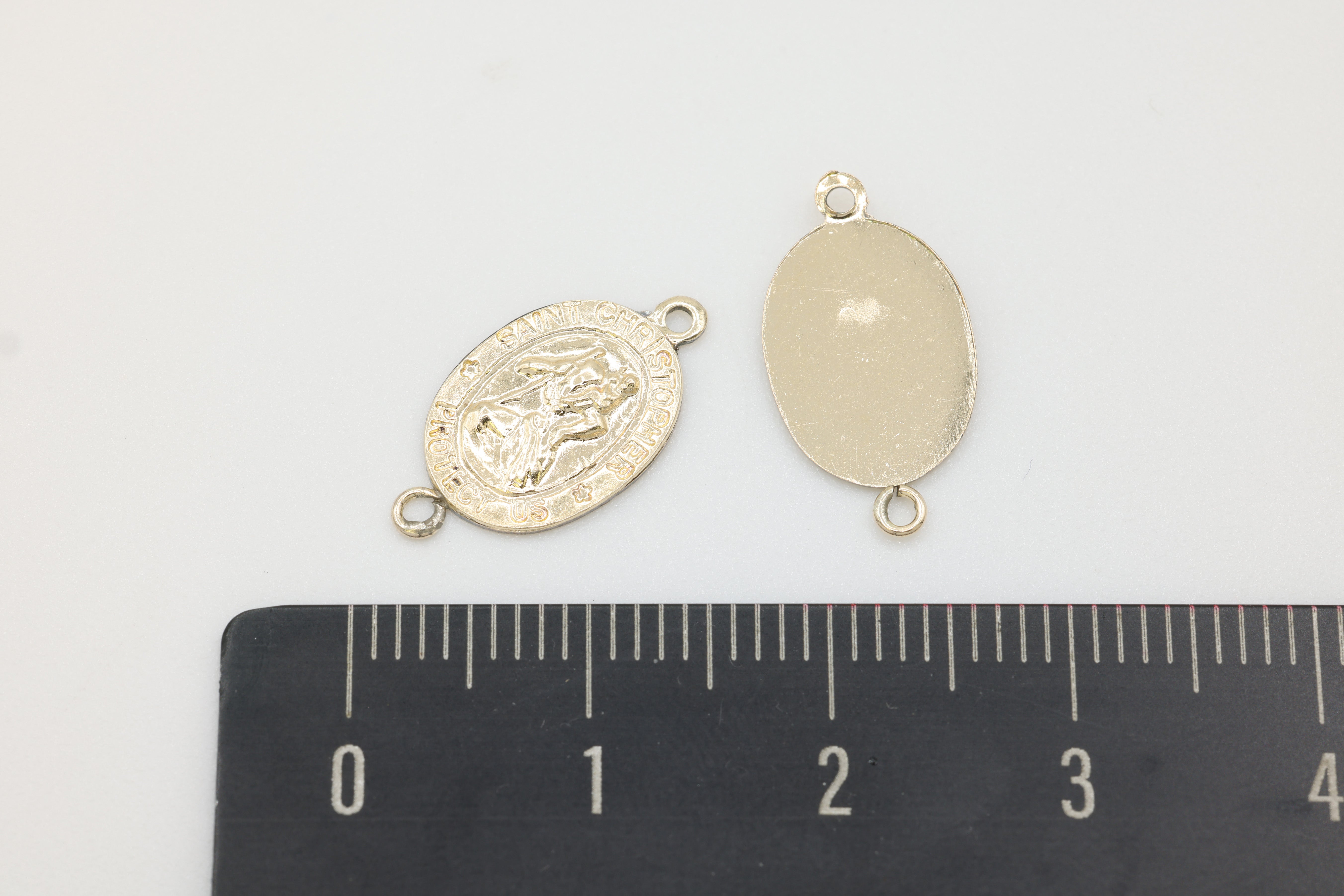 Saint Christopher Connector Charm, Wholesale, 14/20 Gold-Filled, 12mm x 9mm, Rosary Catholic Medallion Coin Patron Saint