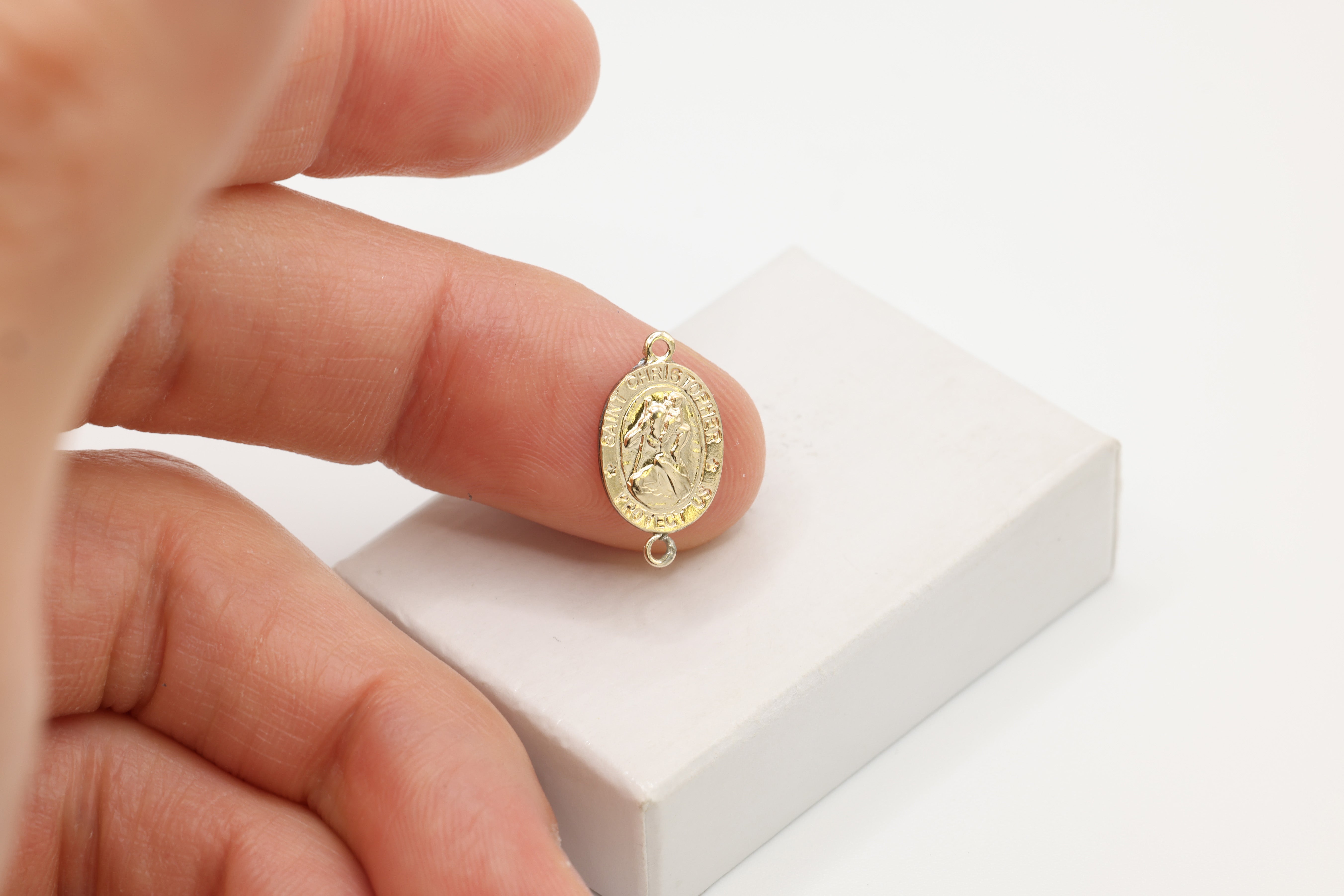 Saint Christopher Connector Charm, Wholesale, 14/20 Gold-Filled, 12mm x 9mm, Rosary Catholic Medallion Coin Patron Saint