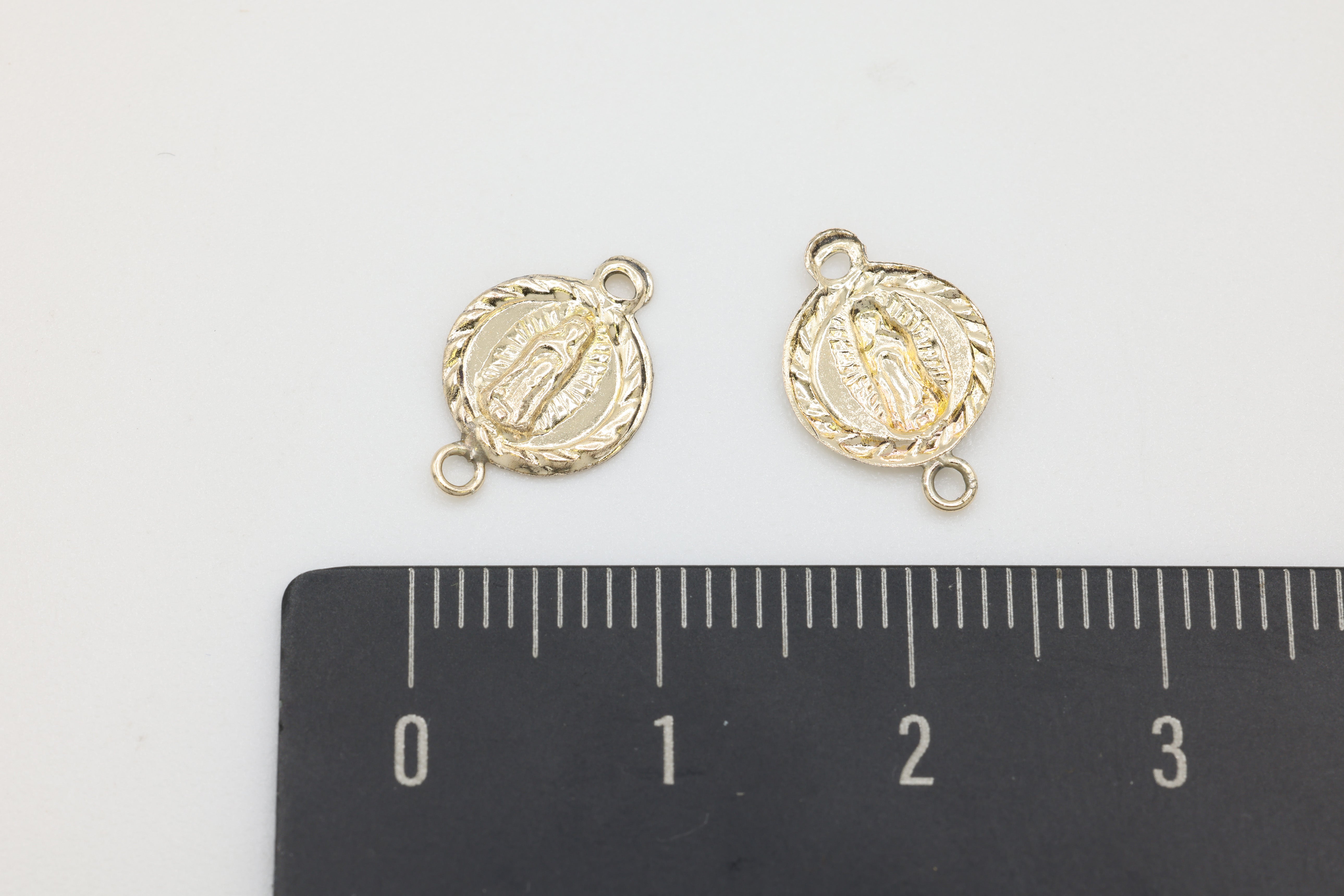 Lady of Guadalupe Connector Charm, Wholesale, 14/20 Gold-Filled, 9mm x 9mm, Rosary Virgin Mary Circle Religious