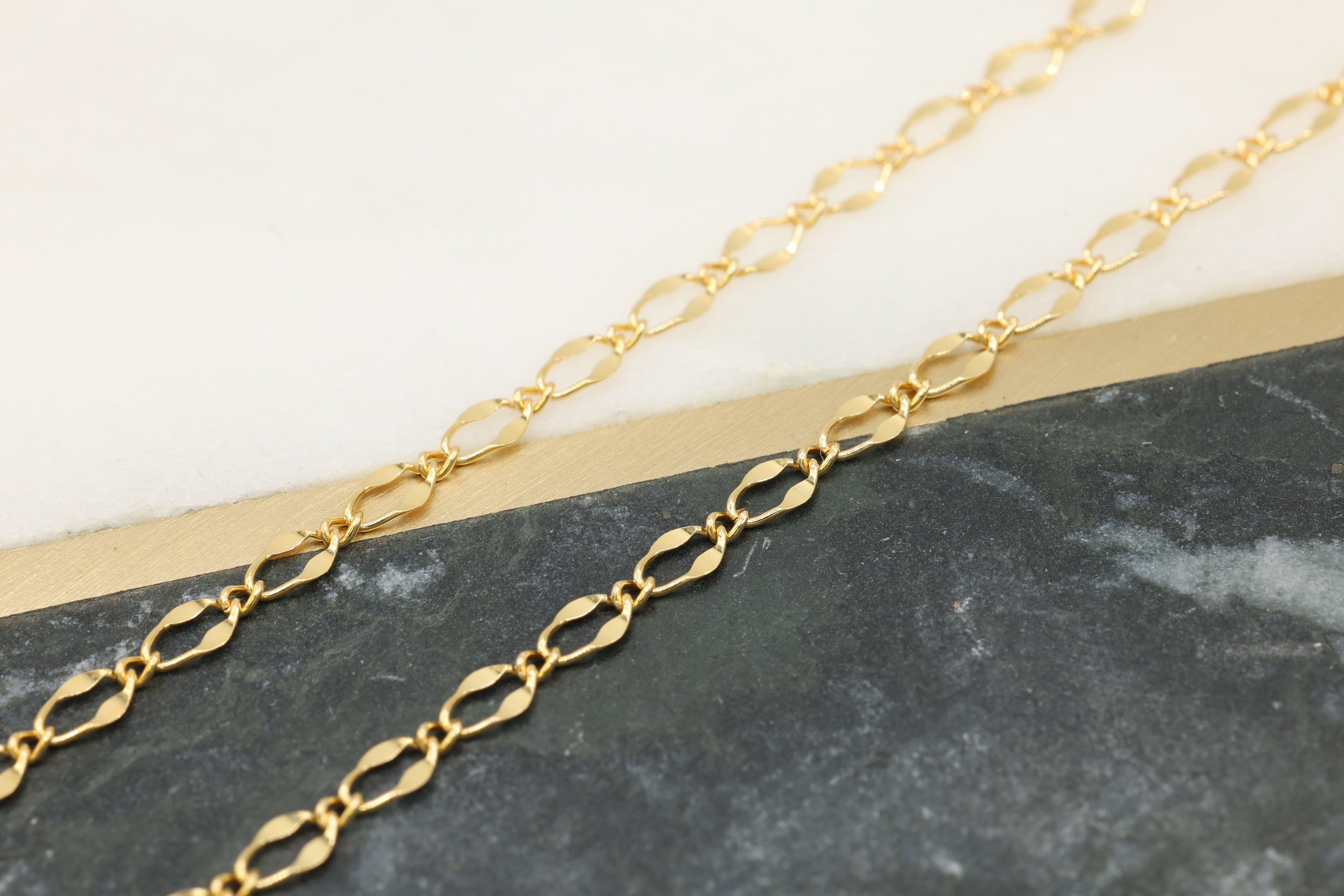 2.5mm x 4mm Marquis Dapped Chain, 14/20 Gold-Filled, Wholesale, Pay Per Foot, Jewelry Making Chain