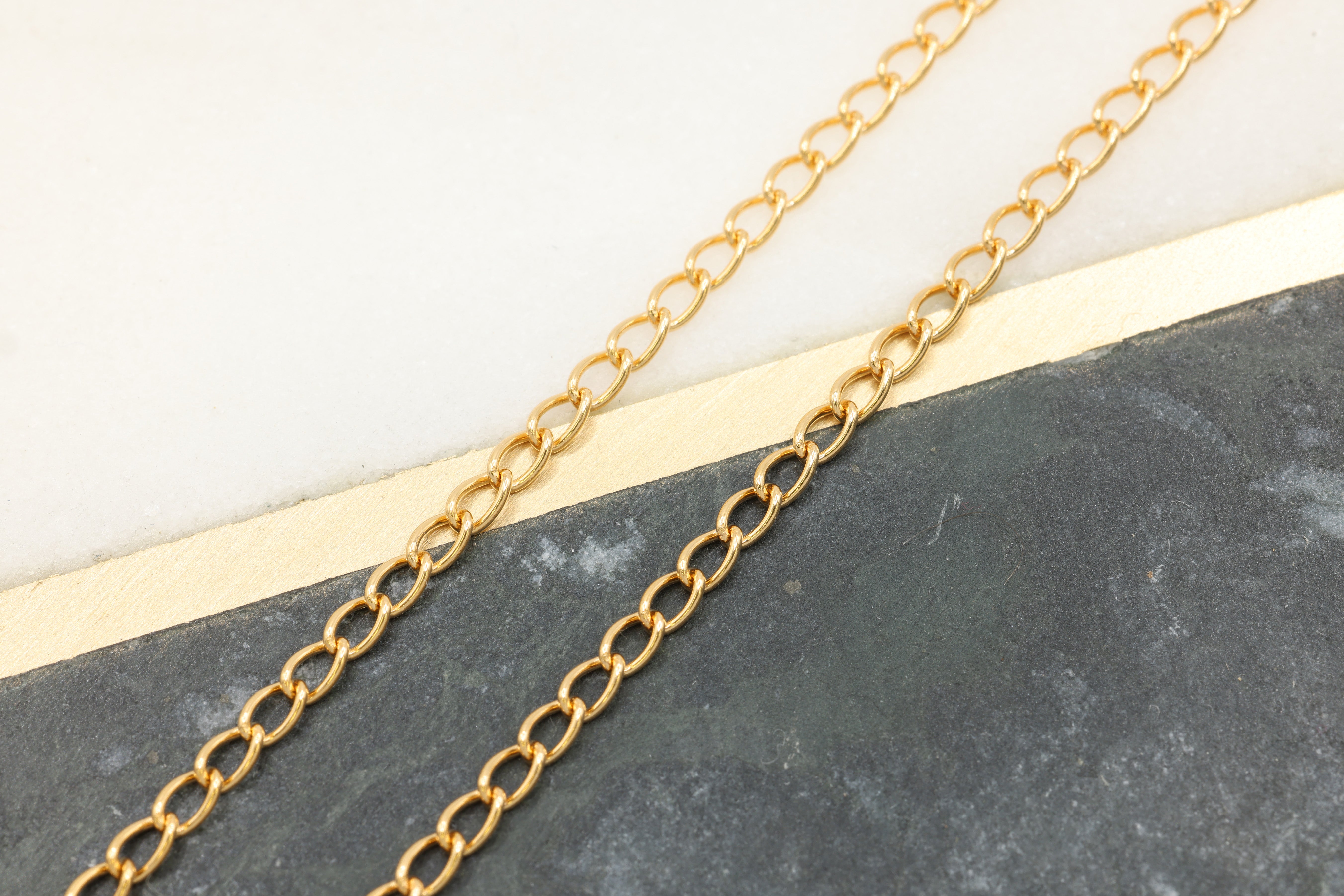 2mm x 3mm Flat Curb Chain, 14/20 Gold-Filled, Wholesale, Pay Per Foot, Jewelry Making Chain