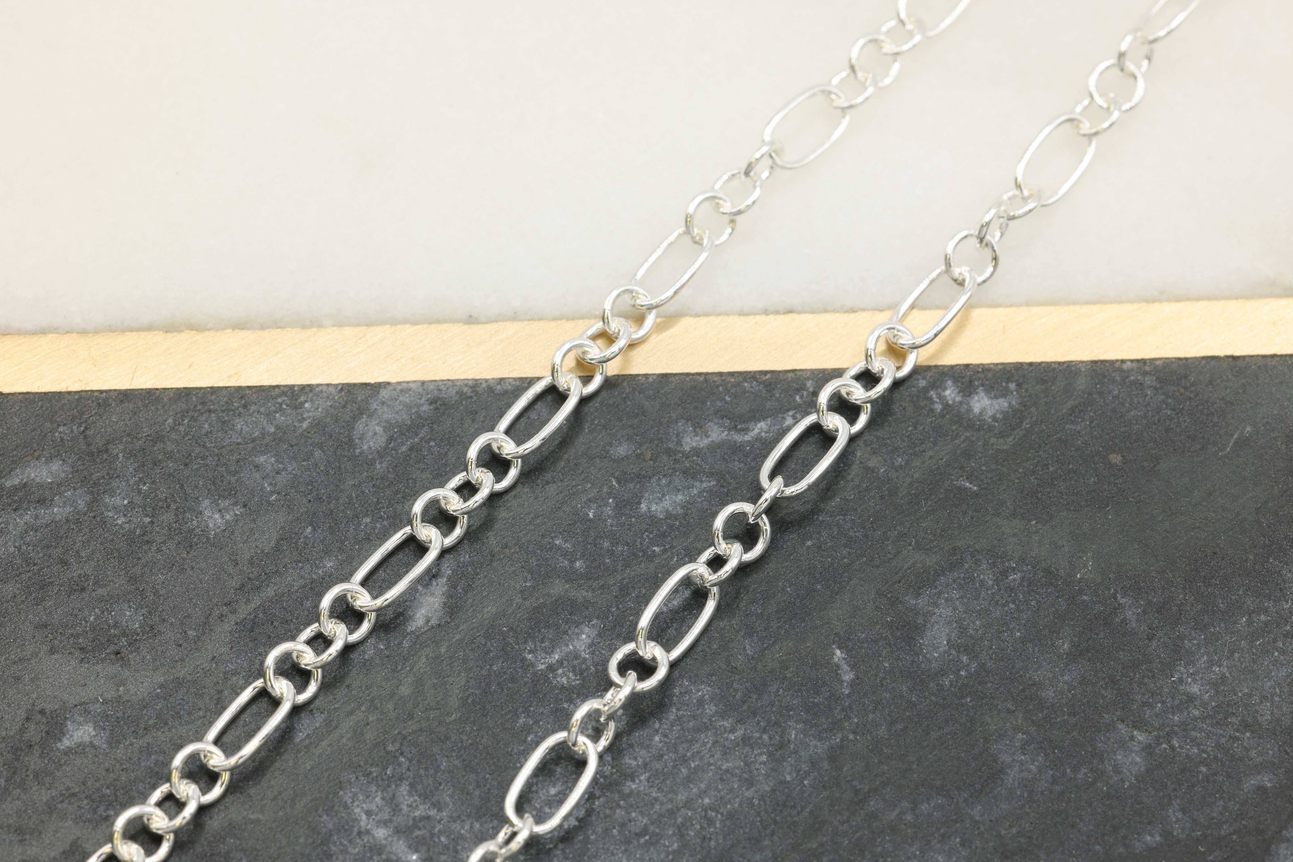 3.5mm x 6mm 3 Long & 1 Short Chain, 925 Sterling Silver, Wholesale, Pay Per Foot, Jewelry Making Chain