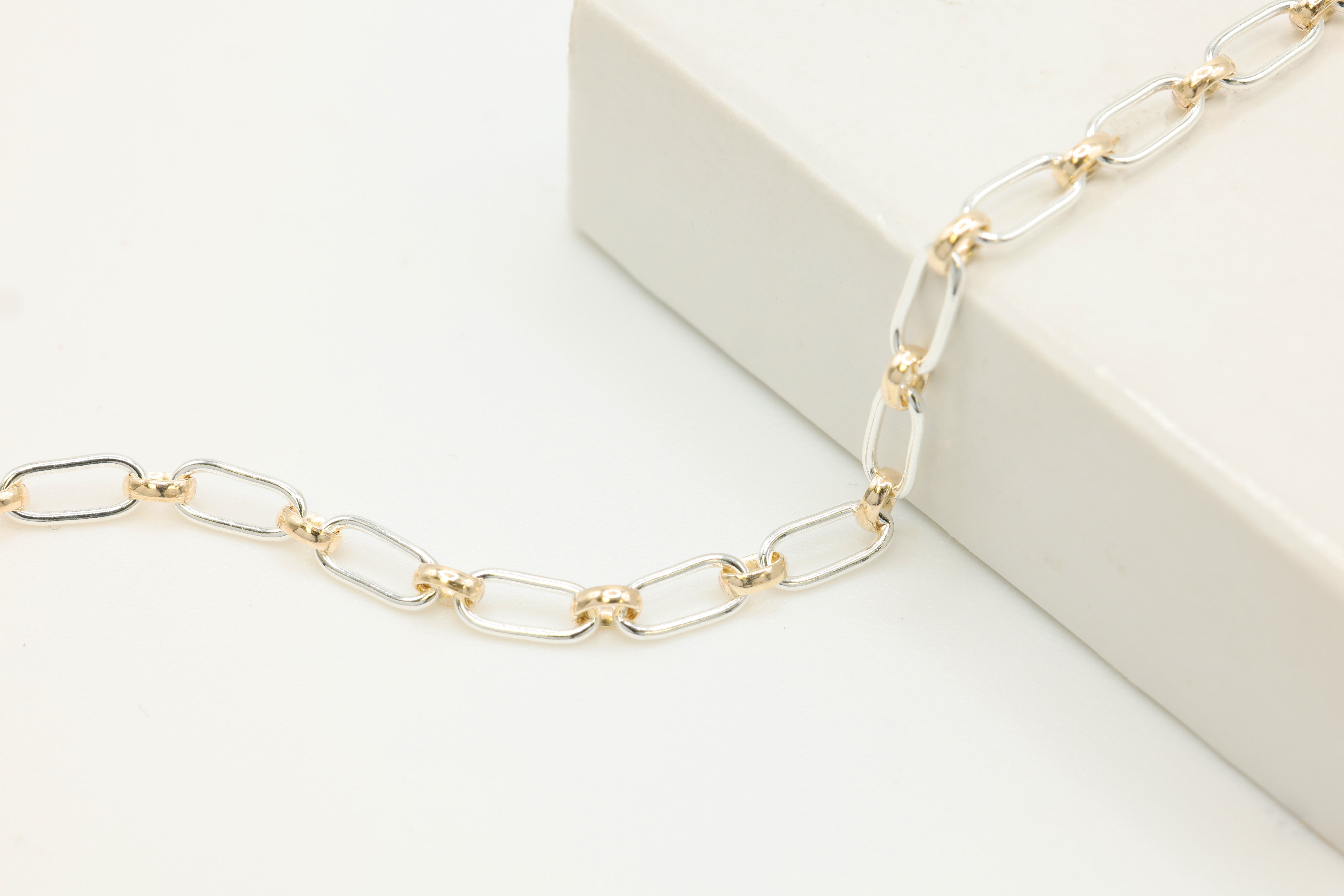 2.5mm x 6mm Long & Short Two Tone Chain, 14/20 Gold-Filled and 925 Sterling Silver, Wholesale, Pay Per Foot, 1 & 1 Link Jewelry Making Chain