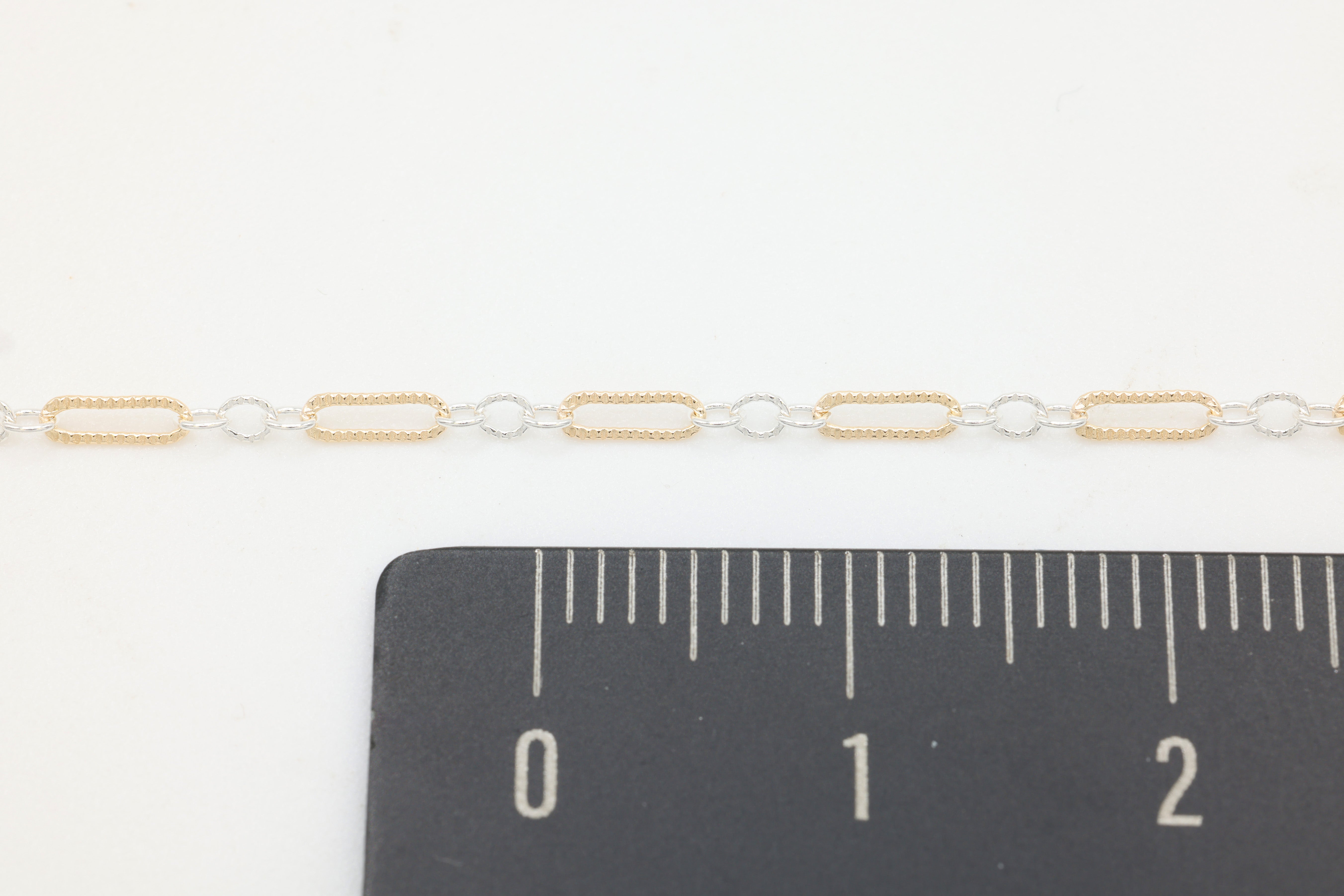 1.5mm x 4.5mm Knurled Long & Short Two Tone Chain, 14/20 Gold-Filled and 925 Sterling Silver, Wholesale, Pay Per Foot, 1 & 3 Link Jewelry Making Chain