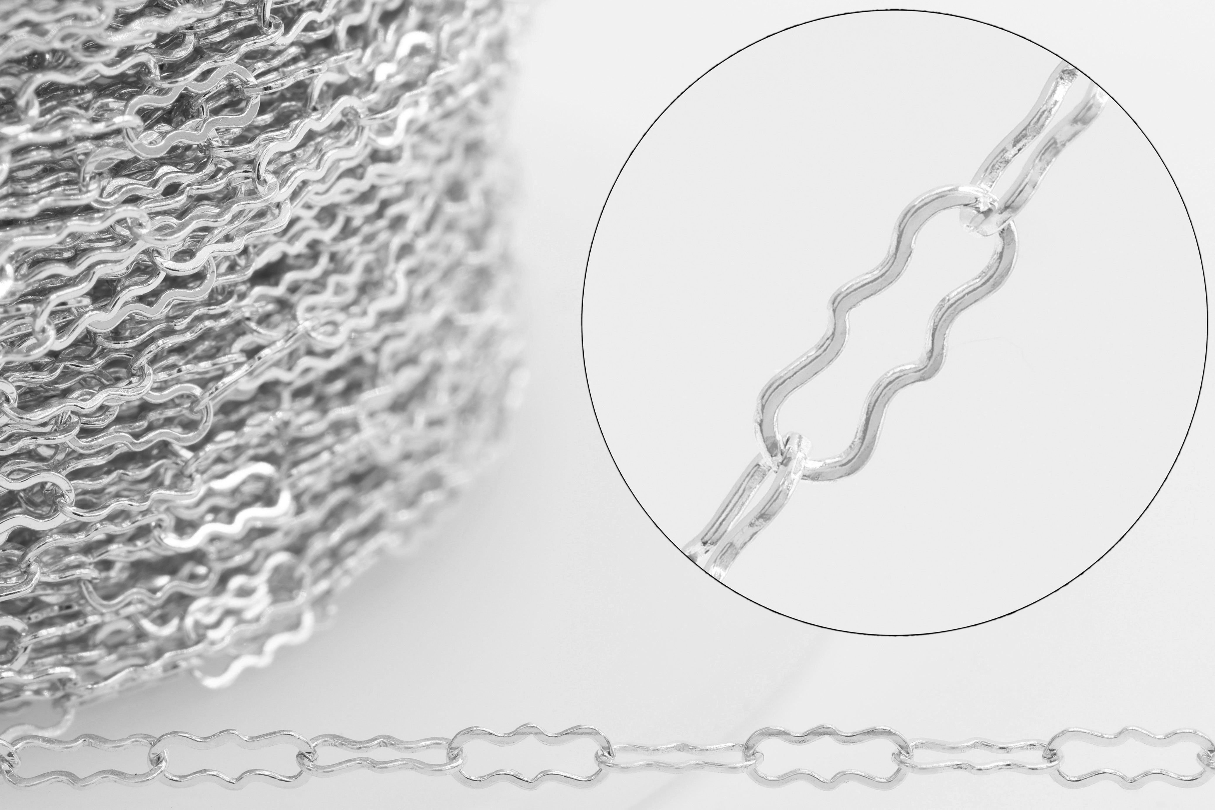 1.5mm x 4mm Flat Krinkle Chain, 925 Sterling Silver, Wholesale, Pay Per Foot, Jewelry Making Chain