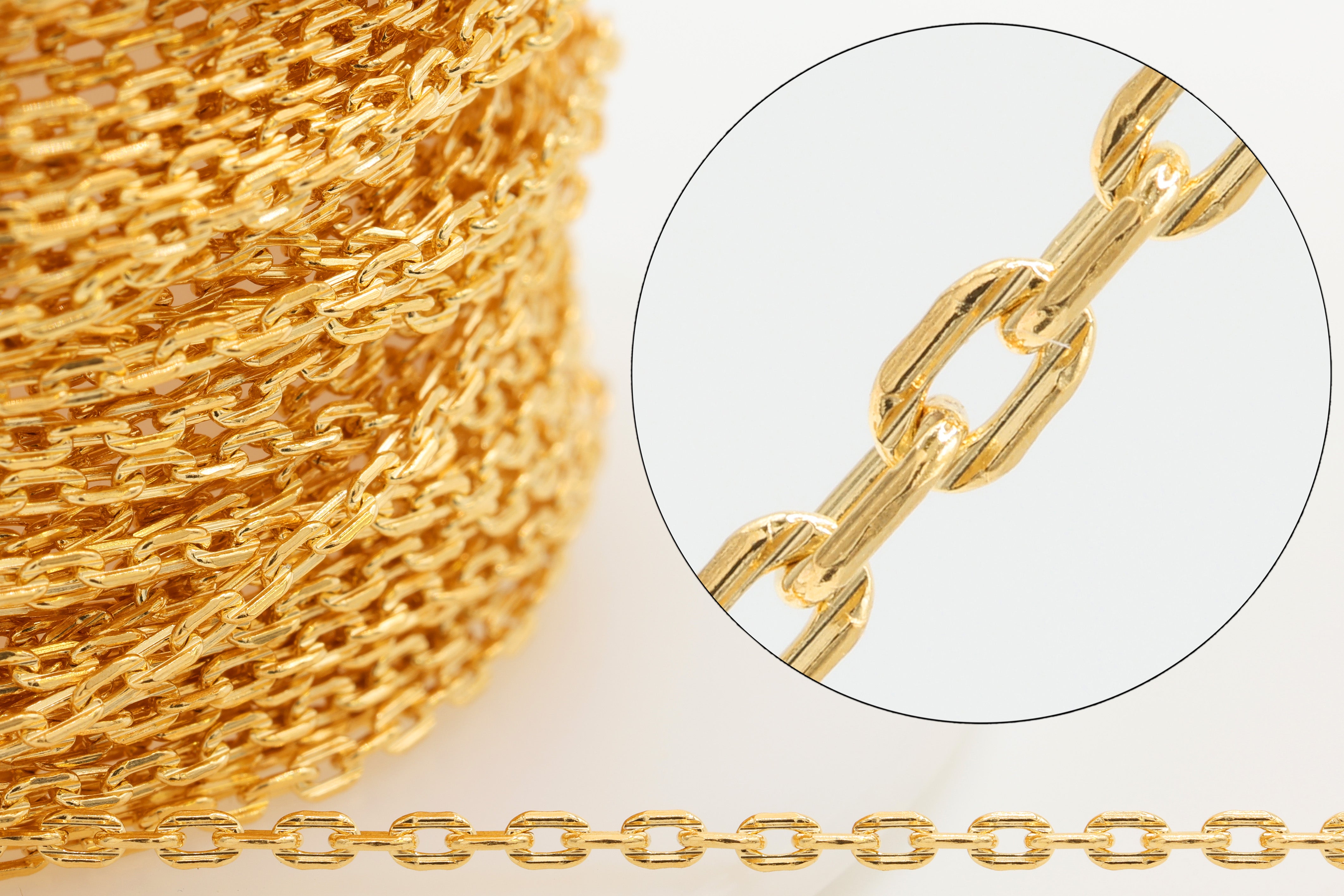 1.3mm Flat Oval Textured Cable Chain, 14/20 Gold-Filled, Wholesale, Pay Per Foot, Jewelry Making Chain