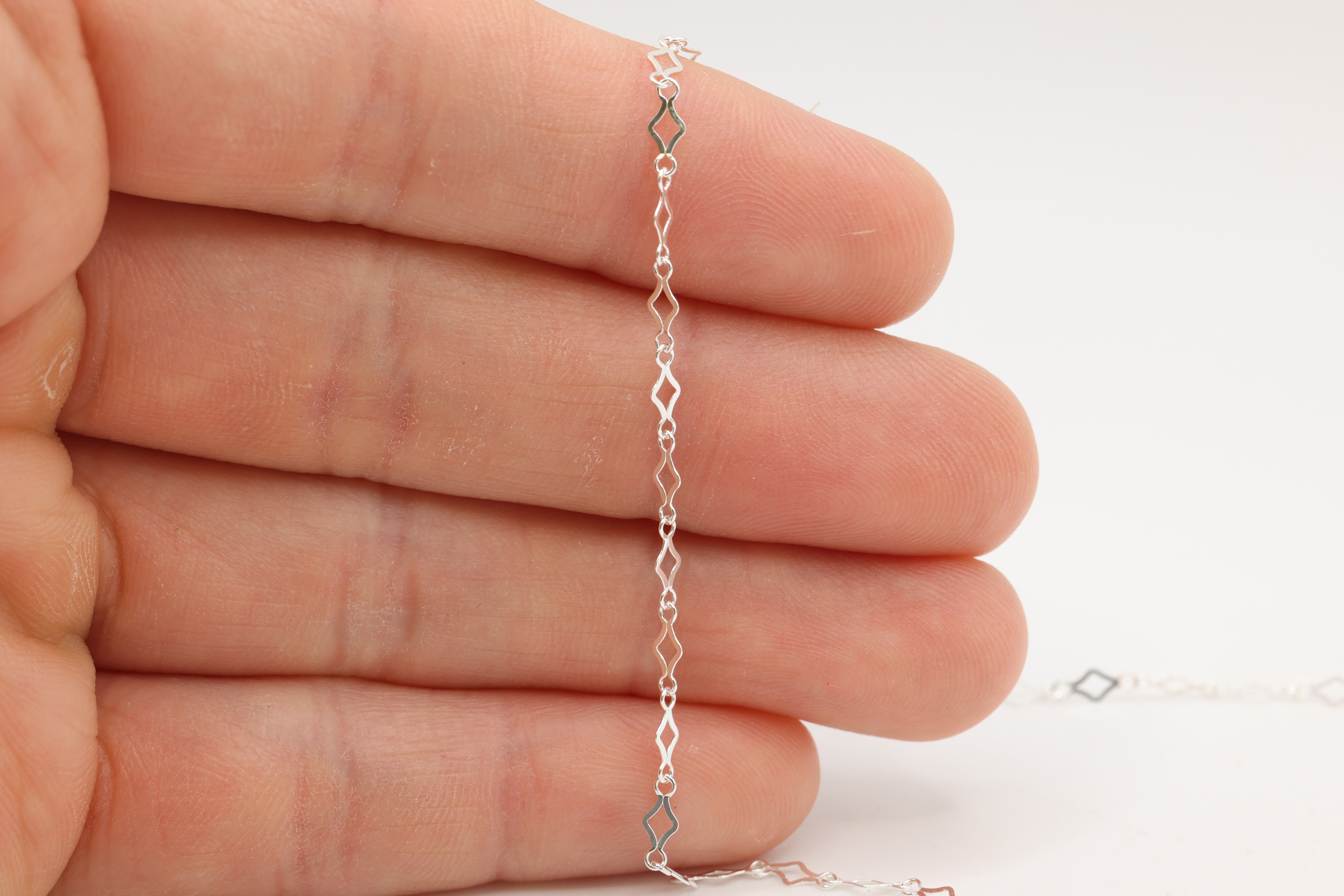 2.7mm x 7mm Marquise Diamond Fancy Chain, 925 Sterling Silver, Wholesale, Pay Per Foot, Jewelry Making Chain