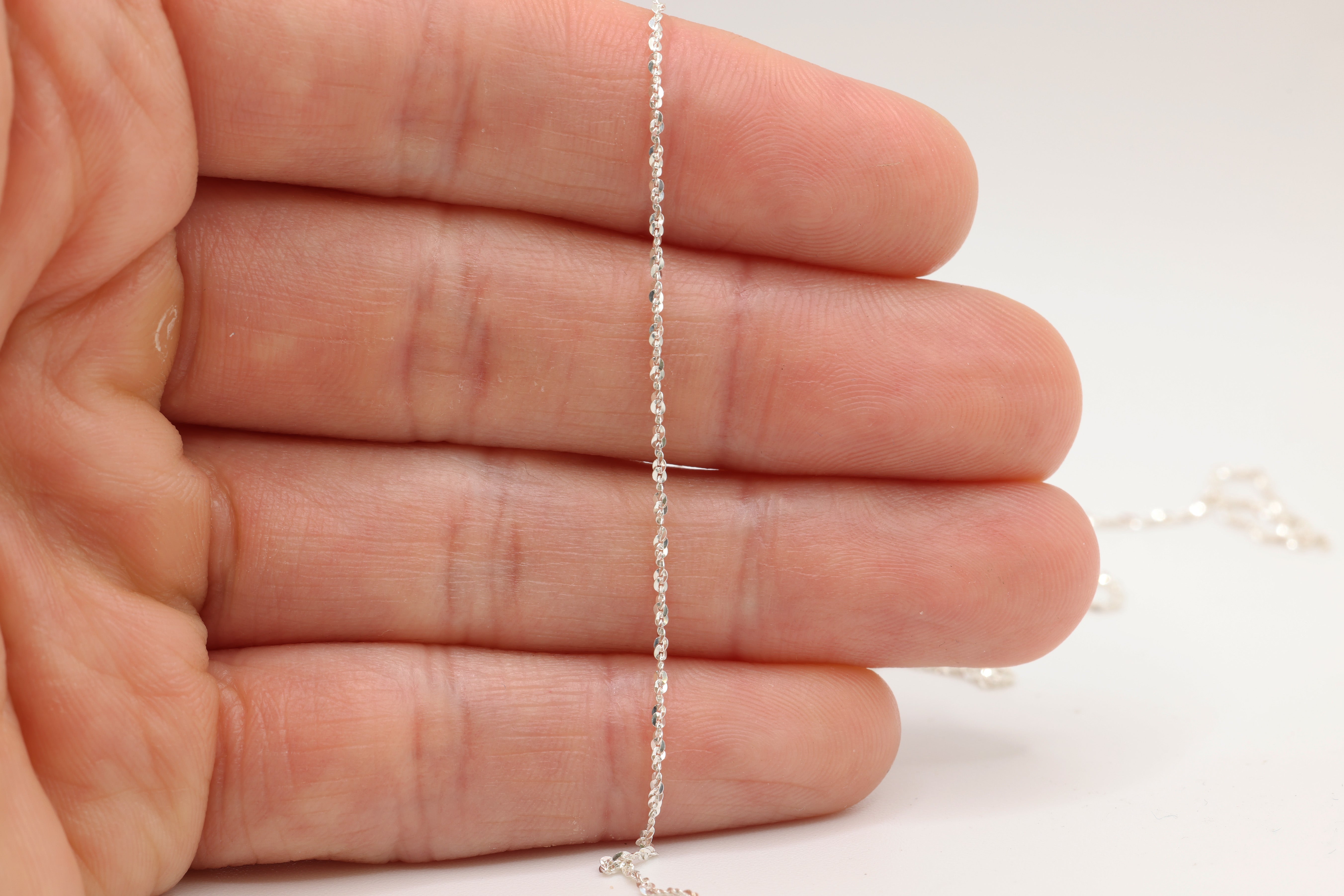 1.2mm Sparkle Fancy Chain, 925 Sterling Silver, Wholesale, Pay Per Foot, Jewelry Making Chain