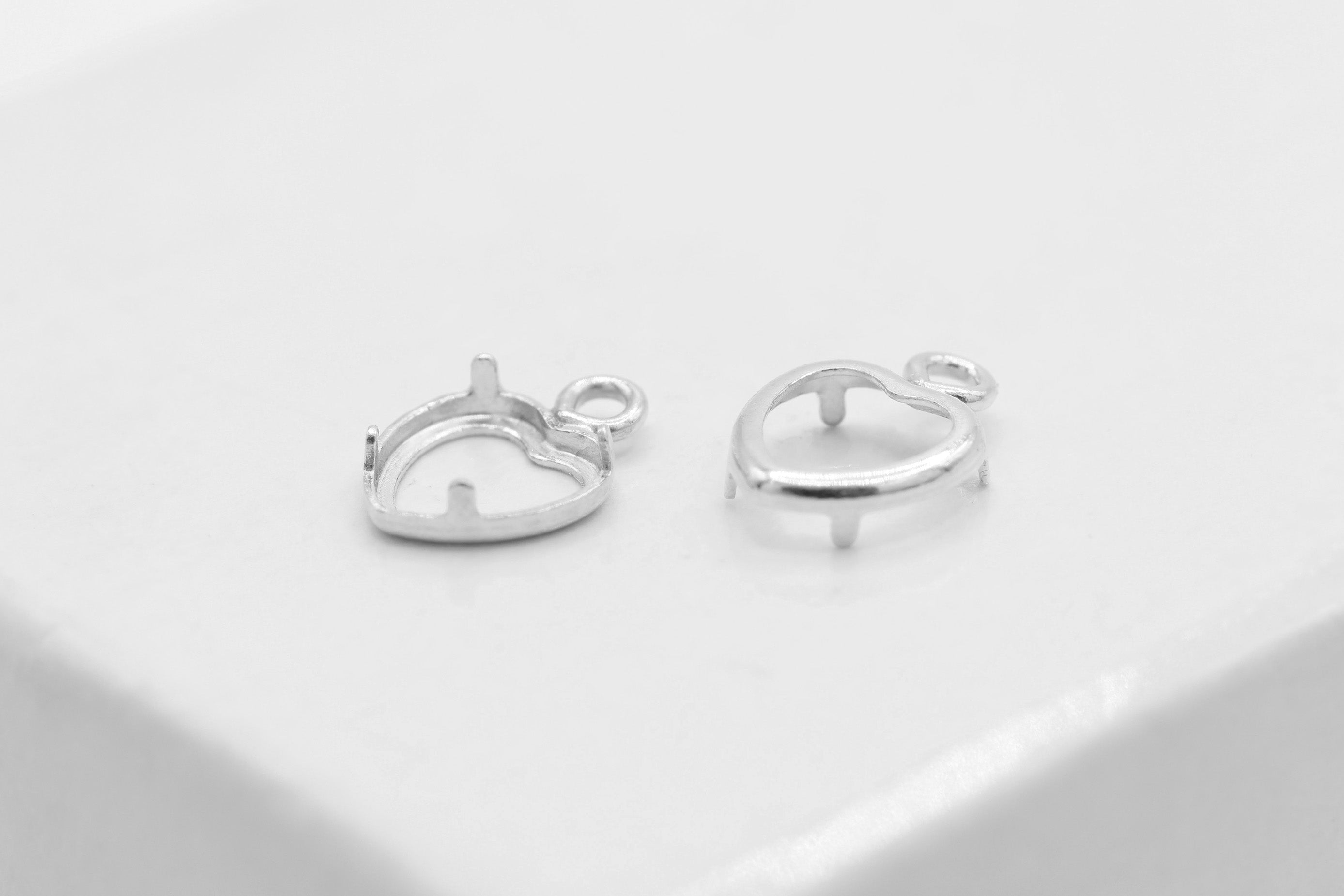 Heart Bezel Self Set Bracket Charm, 925 Sterling Silver, 4mm x 4mm, Wholesale, Jewelry Making Charm