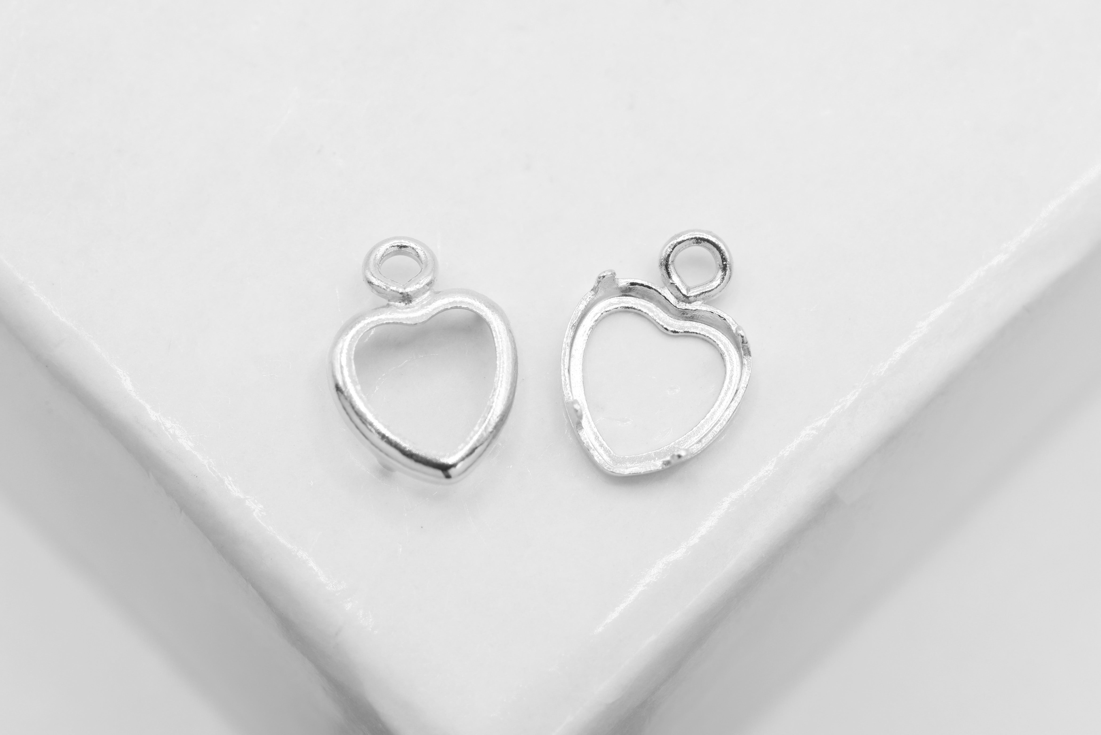 Heart Bezel Self Set Bracket Charm, 925 Sterling Silver, 4mm x 4mm, Wholesale, Jewelry Making Charm