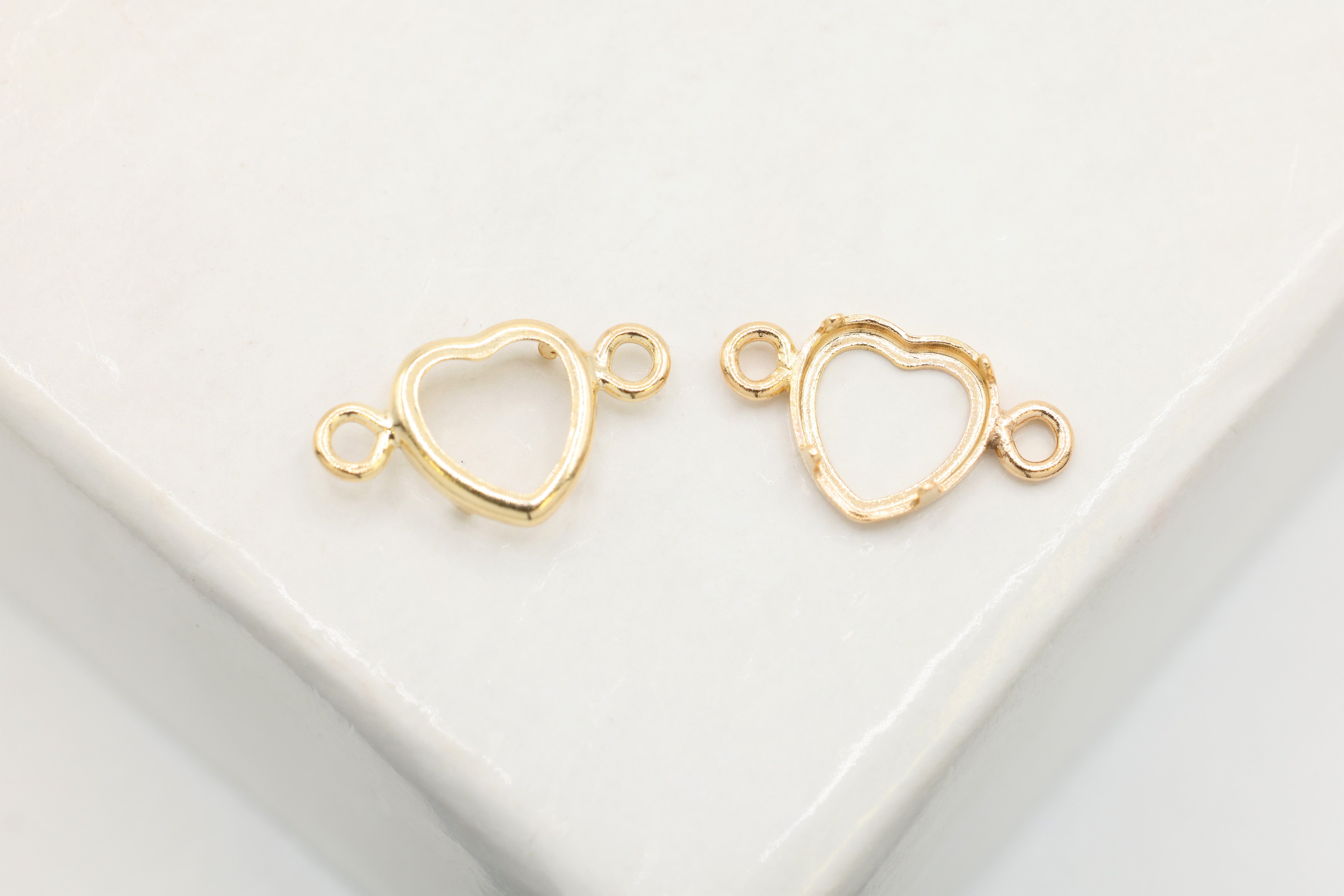 Heart Connector Bezel Self Set Bracket Charm, 14/20 Gold-Filled, 4mm x 4mm, Wholesale, Jewelry Making Charm