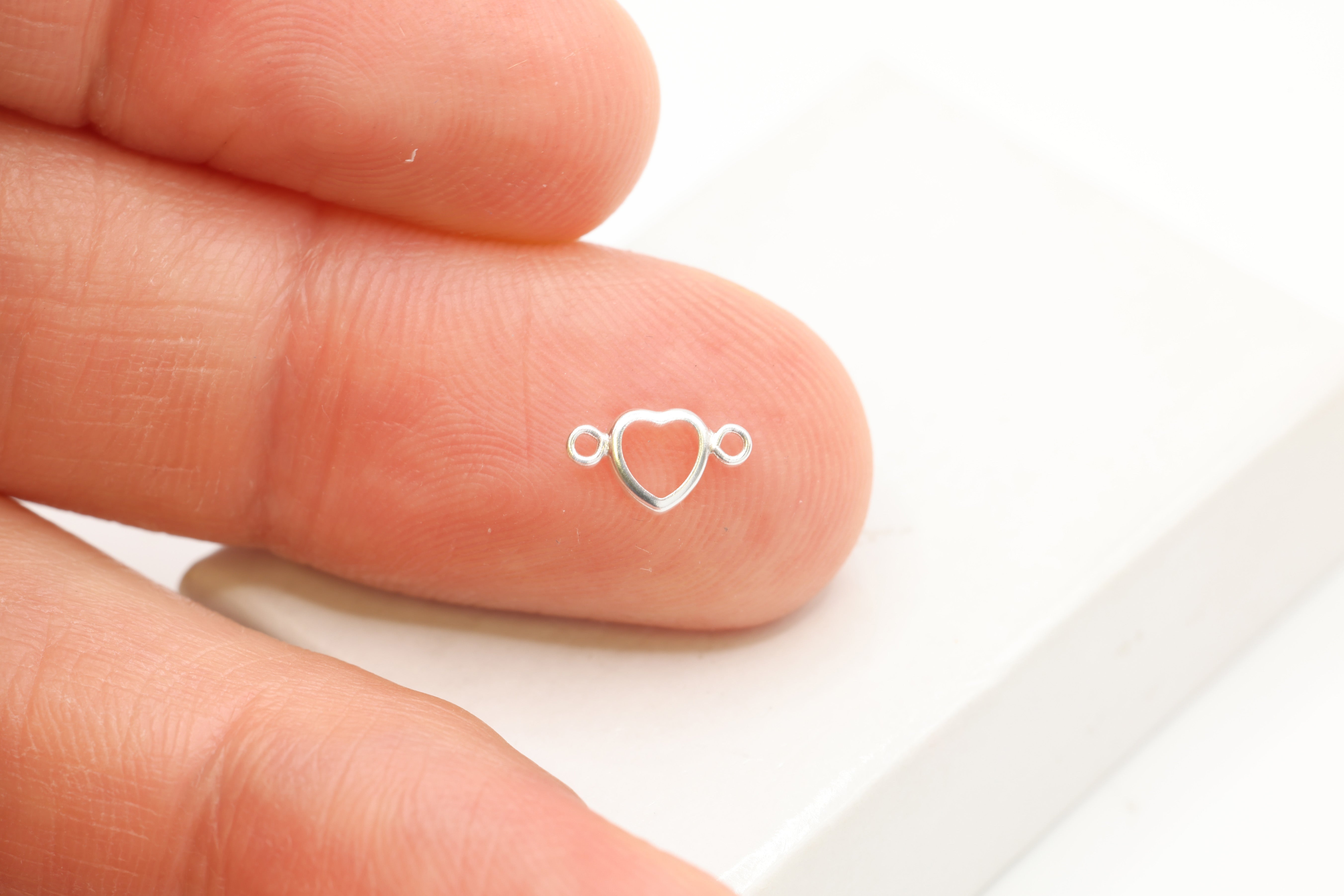 Heart Connector Bezel Self Set Bracket Charm, 925 Sterling Silver, 4mm x 4mm, Wholesale, Jewelry Making Charm