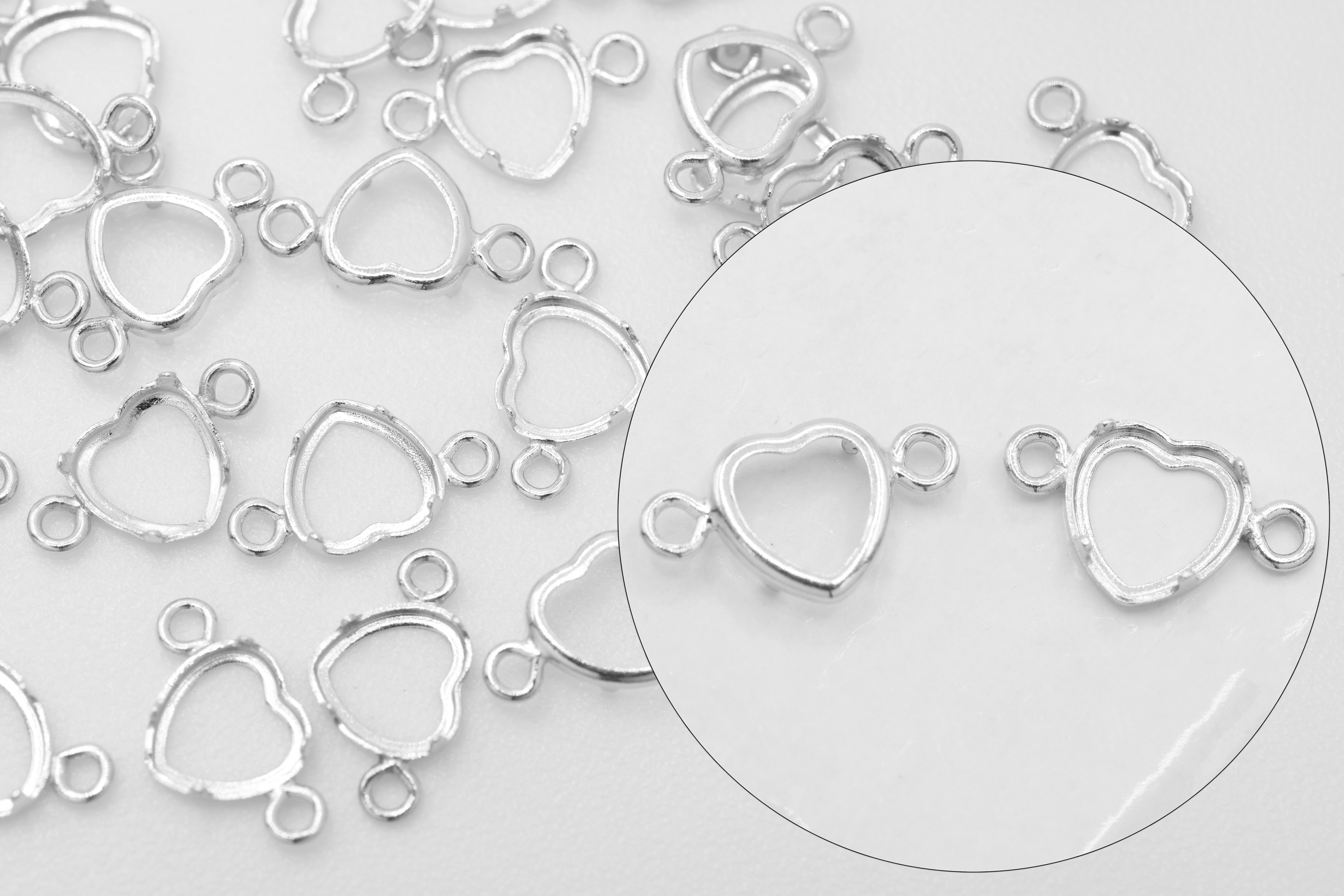 Heart Connector Bezel Self Set Bracket Charm, 925 Sterling Silver, 4mm x 4mm, Wholesale, Jewelry Making Charm