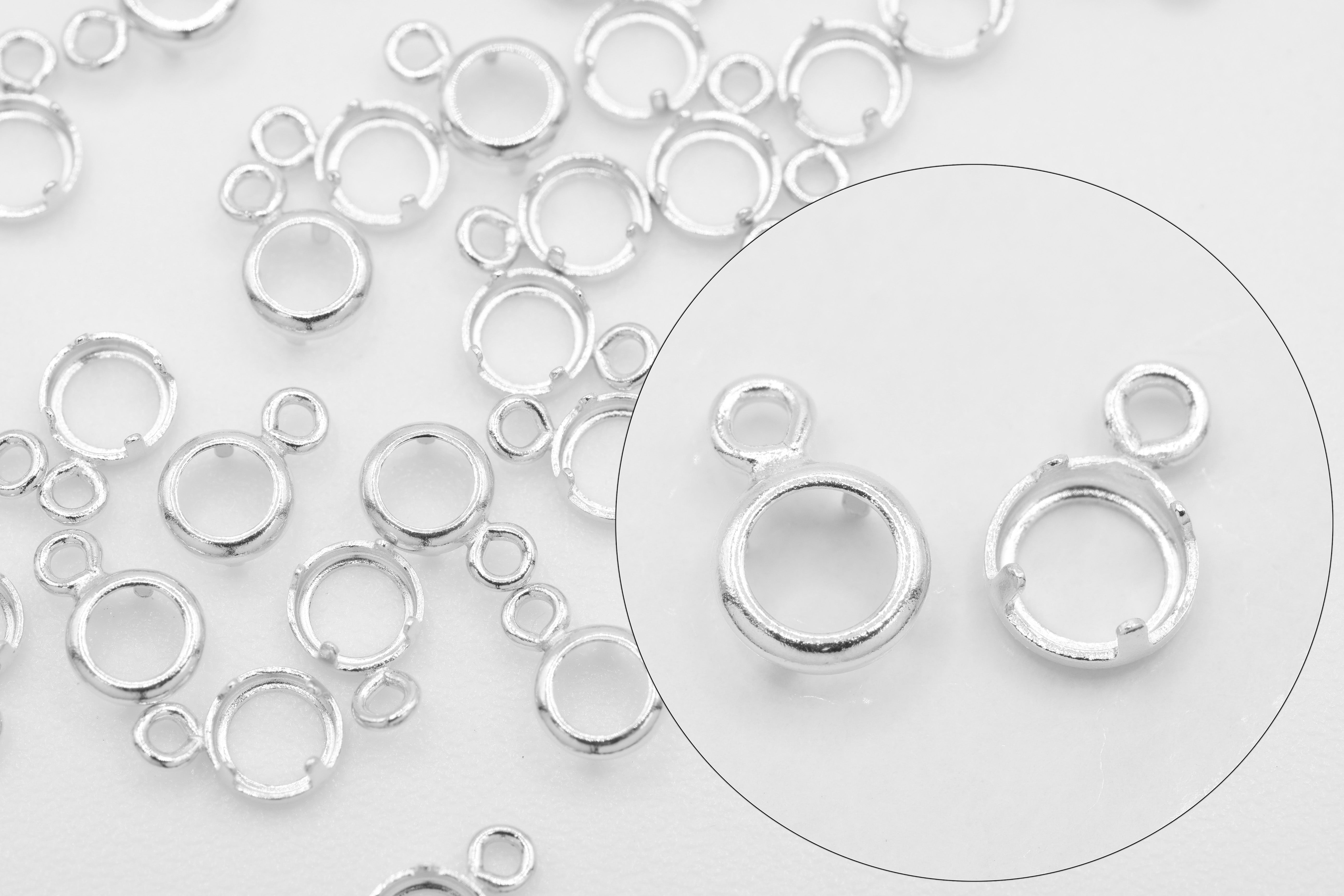 Round Bezel Self Set Bracket Charm, Sterling Silver, 3mm, Wholesale, Jewelry Making Charm