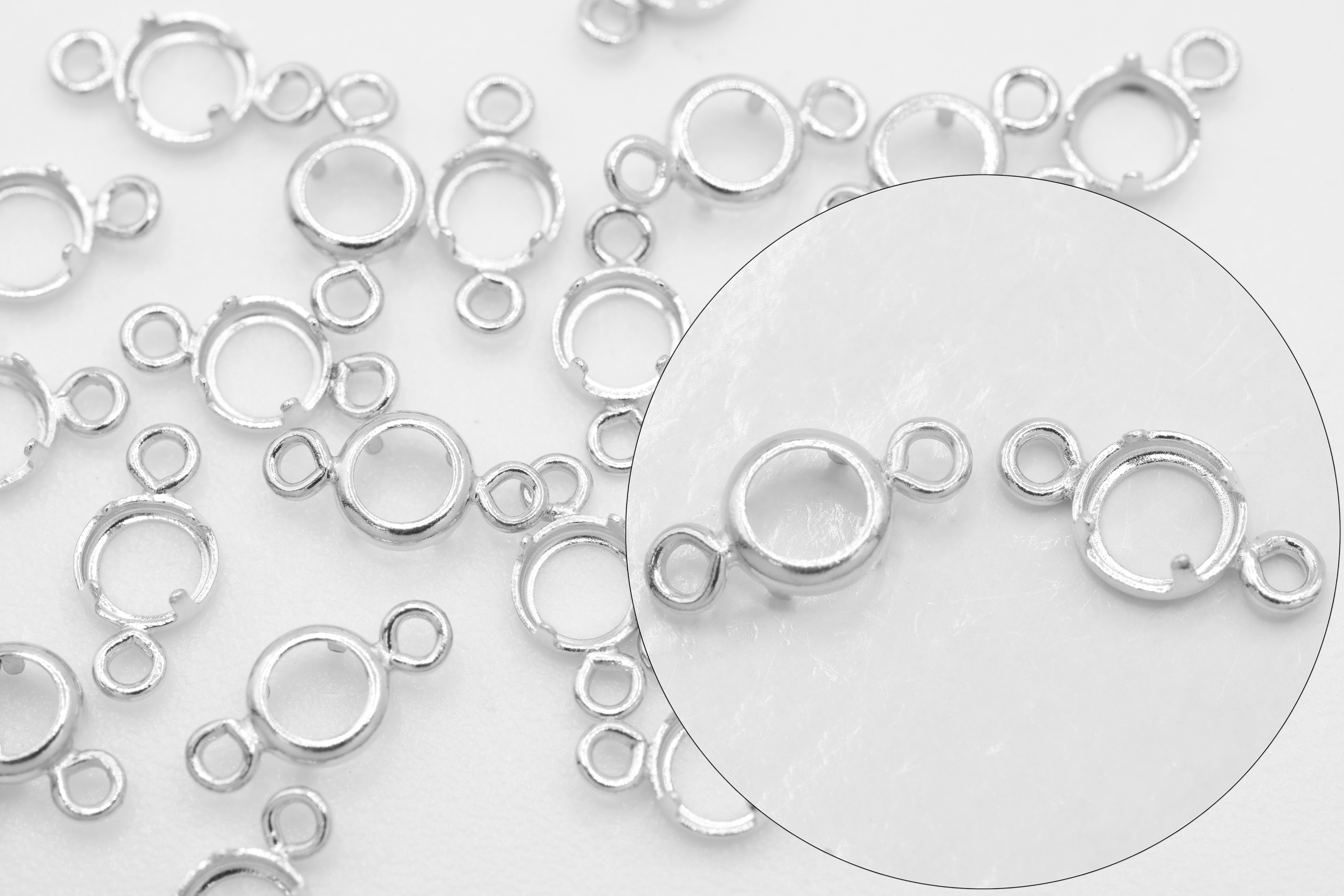 Round Connector Bezel Self Set Bracket Charm, 925 Sterling Silver, 3mm, Wholesale, Jewelry Making Charm