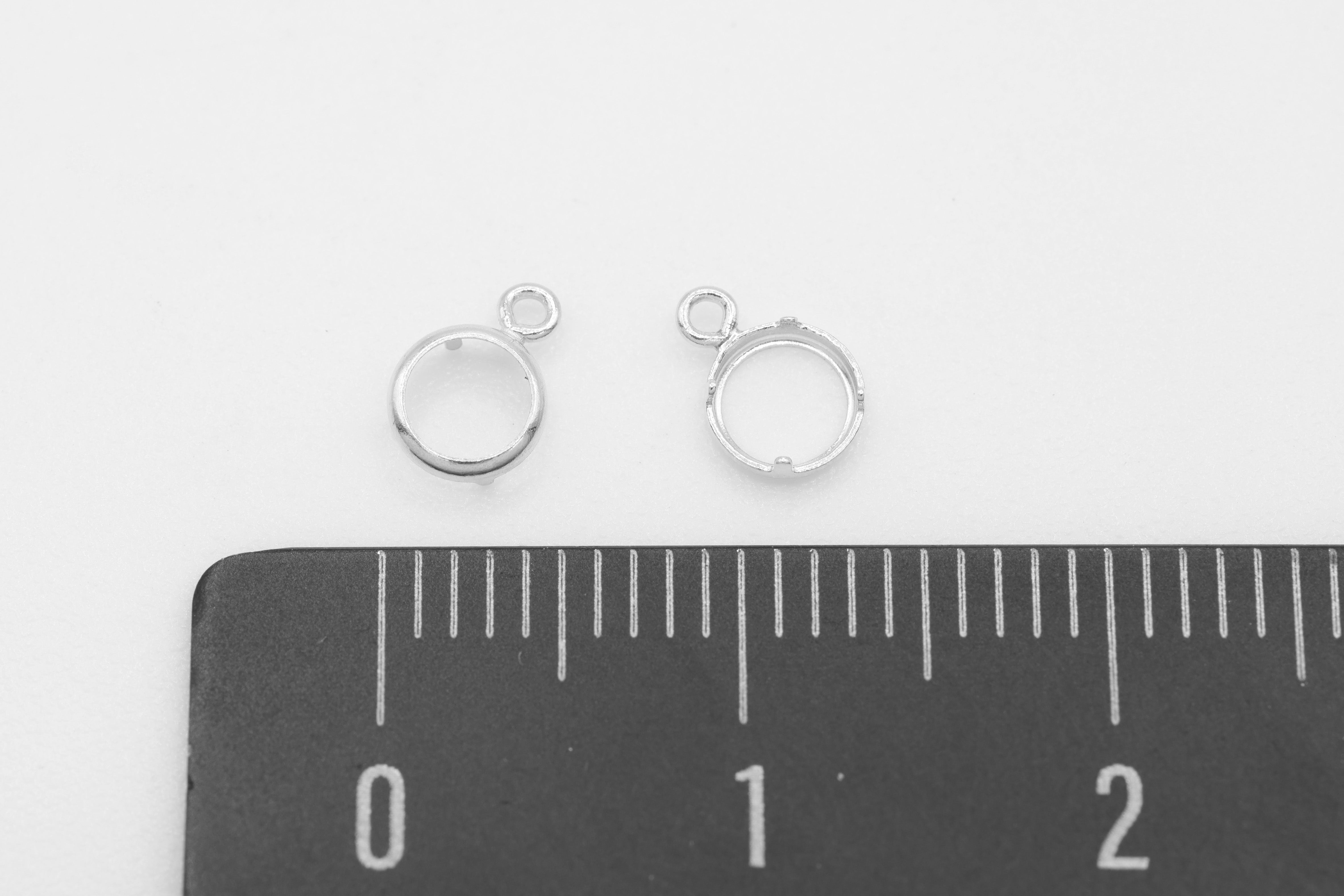 Round Bezel Self Set Bracket Charm, 925 Sterling Silver, 4mm, Wholesale, Jewelry Making Charm