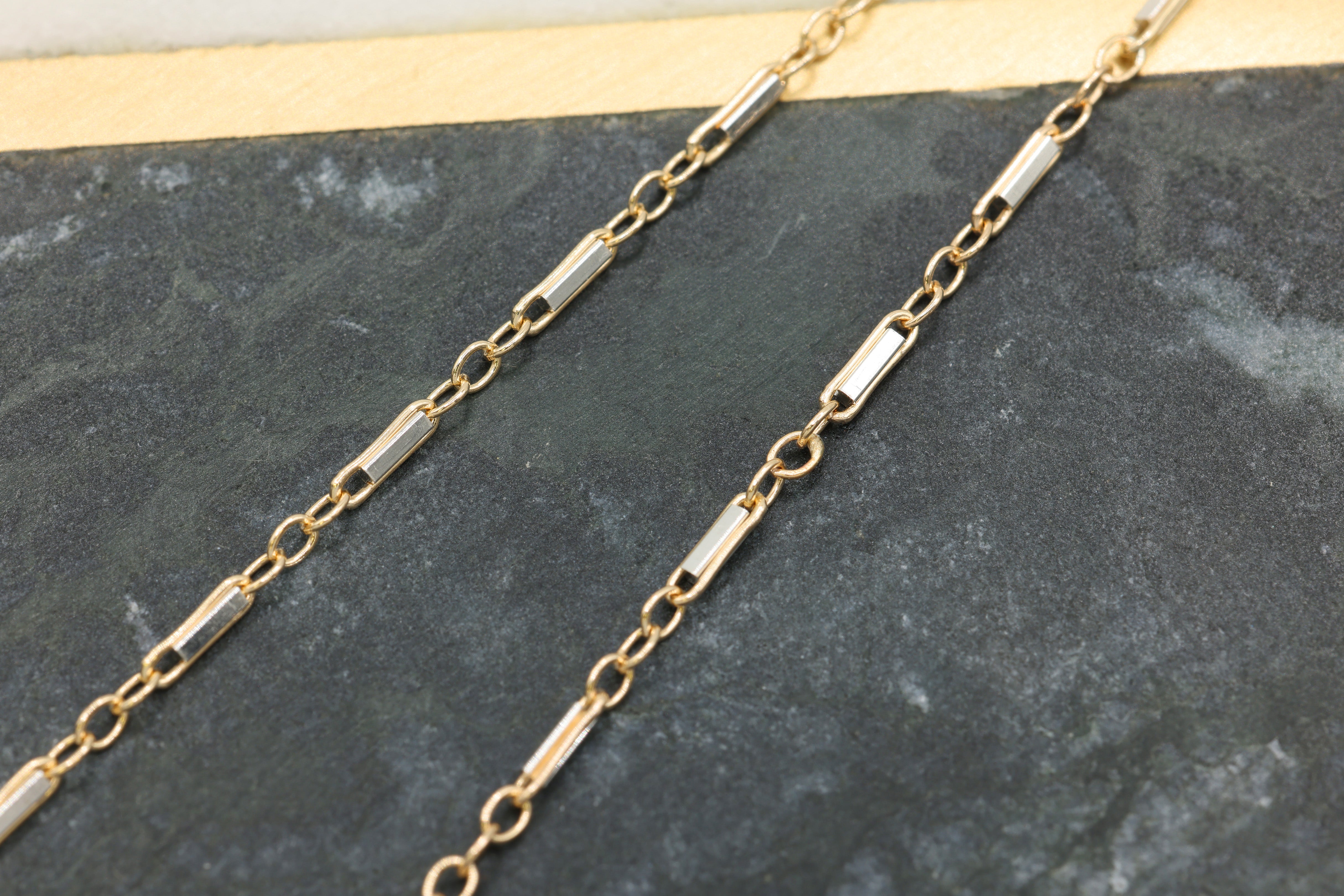 1.3mm x 5mm Bar Two Tone Chain, 14/20 Gold-Filled and 925 Sterling Silver, Wholesale, Pay Per Foot, Jewelry Making Chain