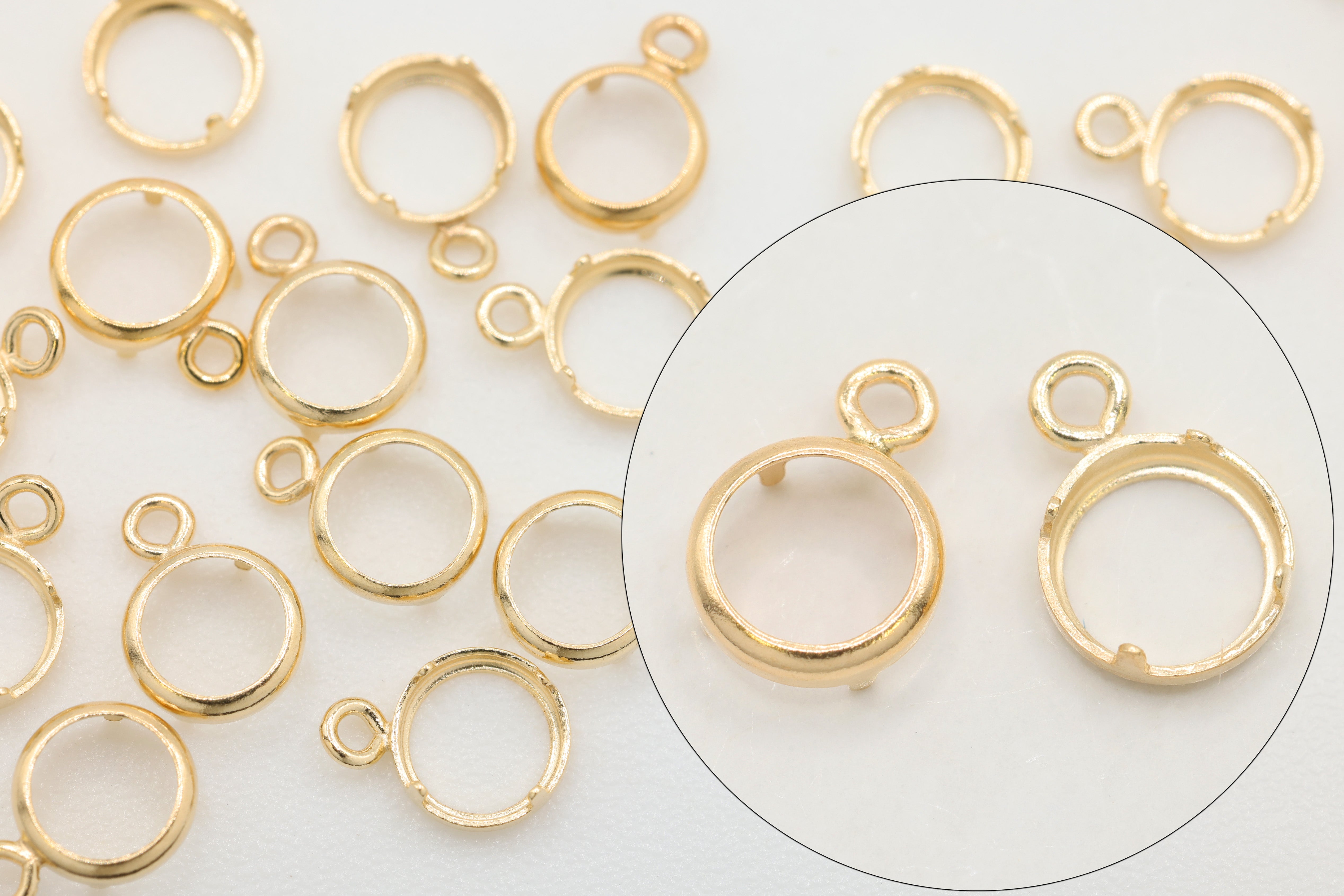 Round Bezel Self Set Bracket Charm, 14/20 Gold-Filled, 4mm, Wholesale, Jewelry Making Charm