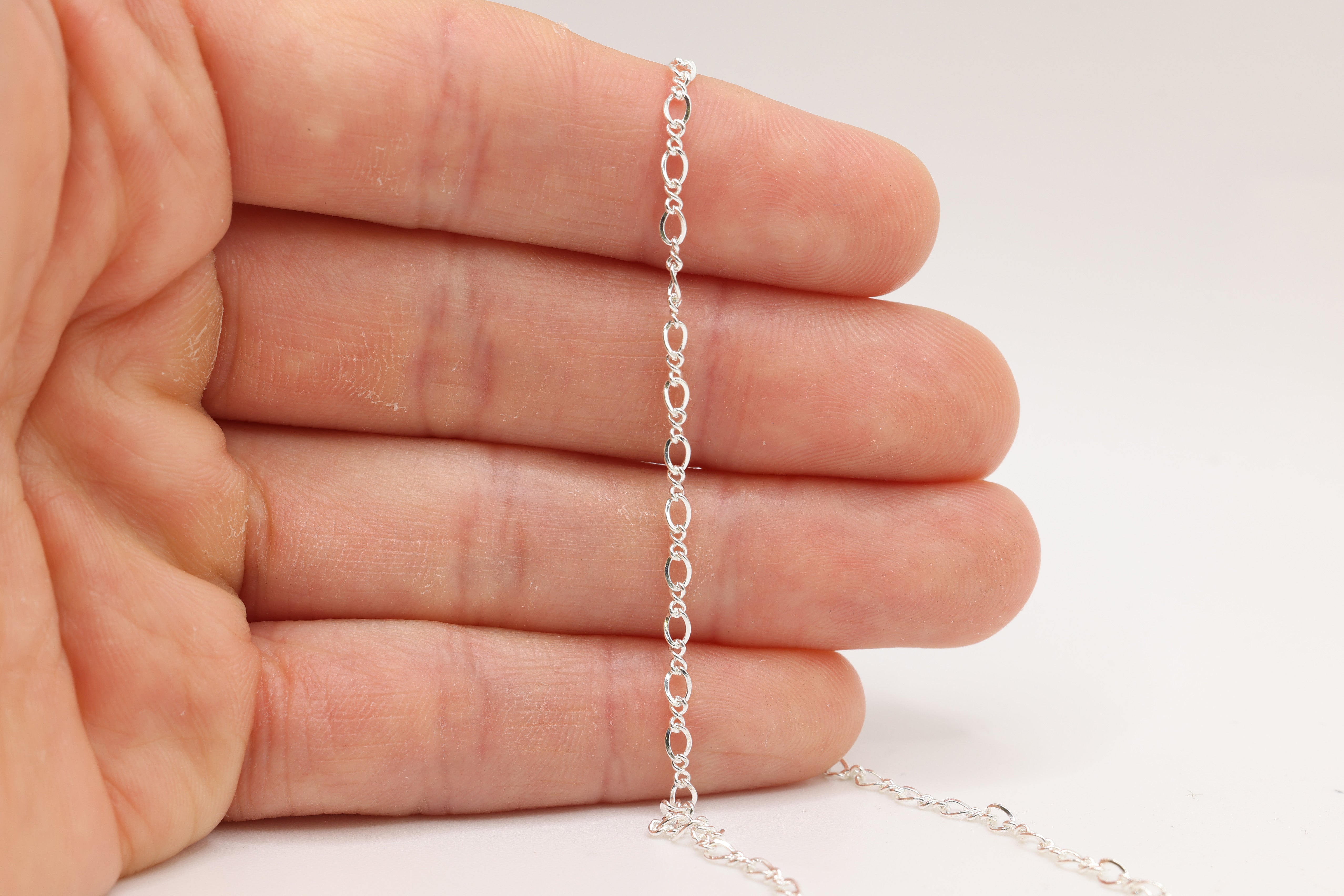 2.4mm Figure Eight Chain, 925 Sterling Silver, Wholesale, Pay Per Foot, Jewelry Making Chain