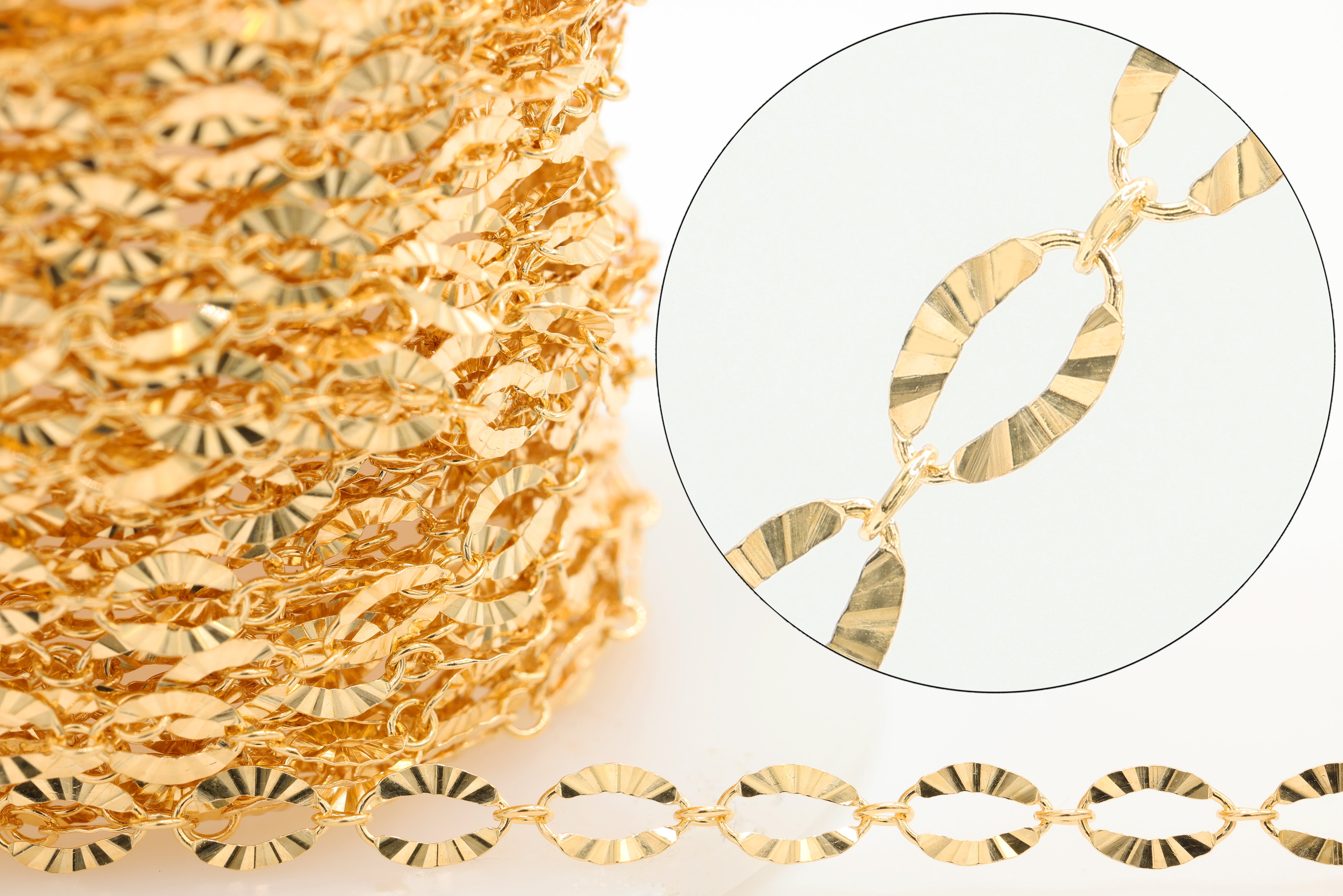 3.5mm x 5.5mm Starburst Cable Chain, 14/20 Gold-Filled, Wholesale, Pay Per Foot, Jewelry Making Chain