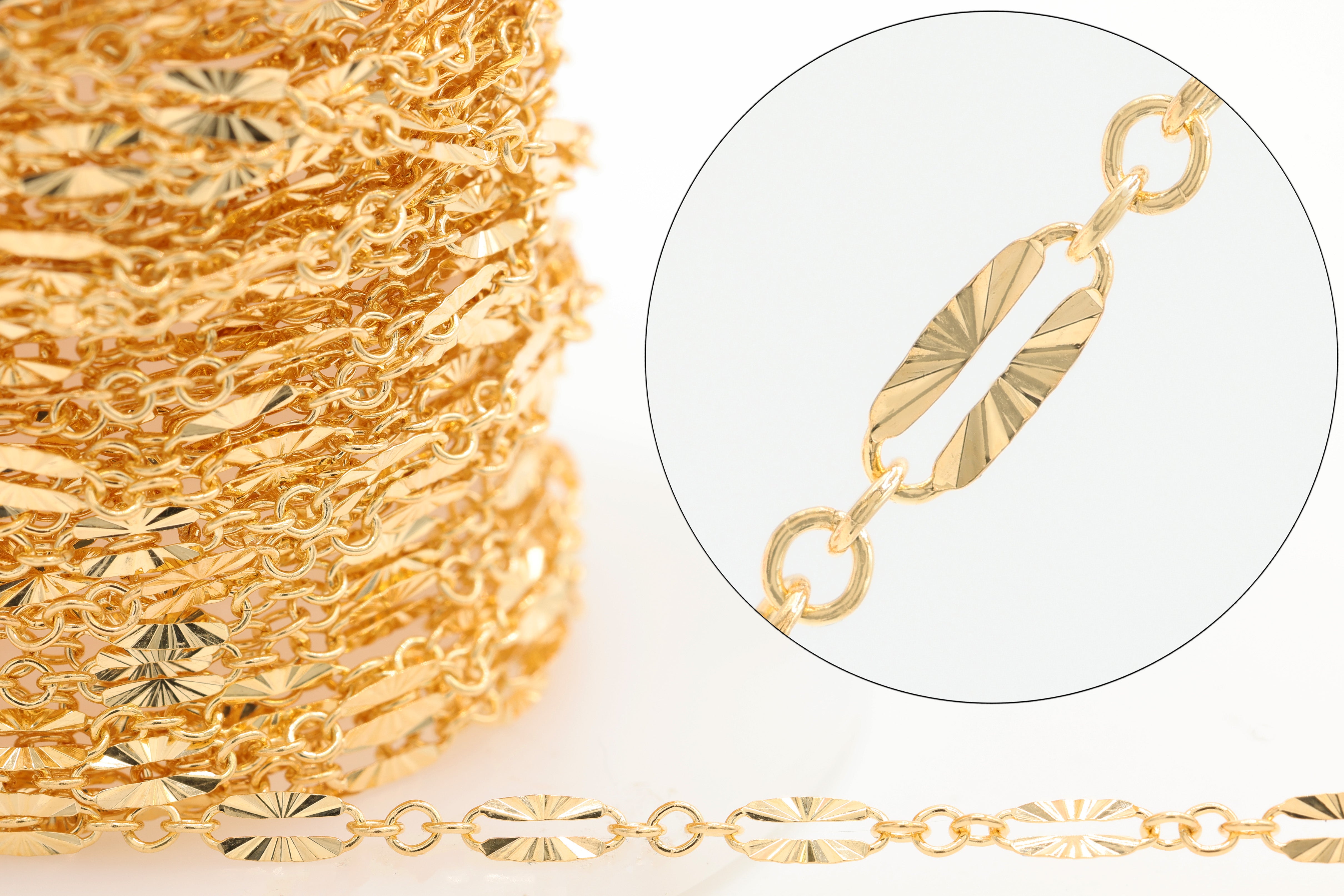2.5mm x 5.5mm Starburst Cable Chain, 14/20 Gold-Filled, Wholesale, Pay Per Foot, Jewelry Making Chain