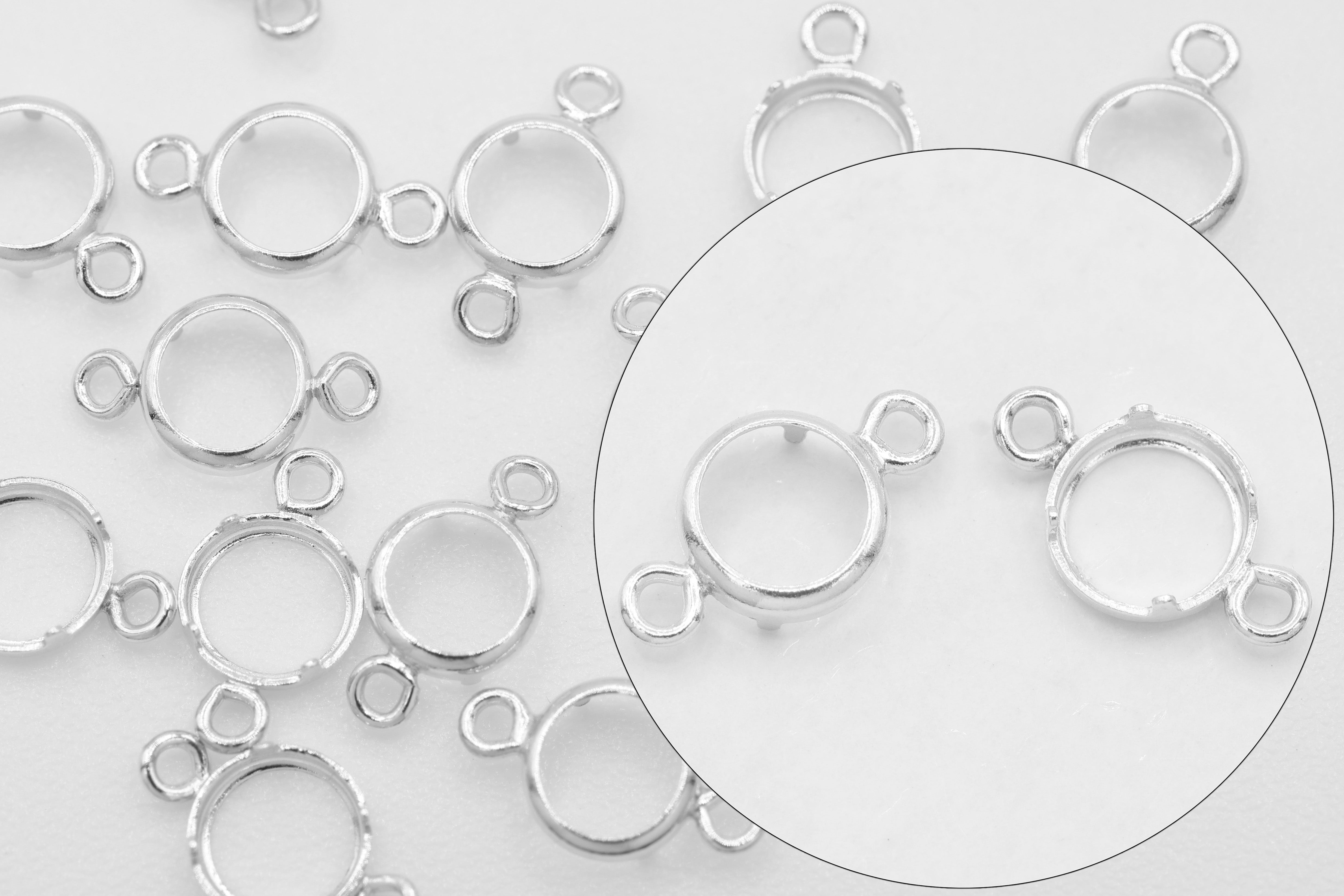 Round Connector Bezel Self Set Bracket Charm, 925 Sterling Silver, 4mm, Wholesale, Jewelry Making Charm