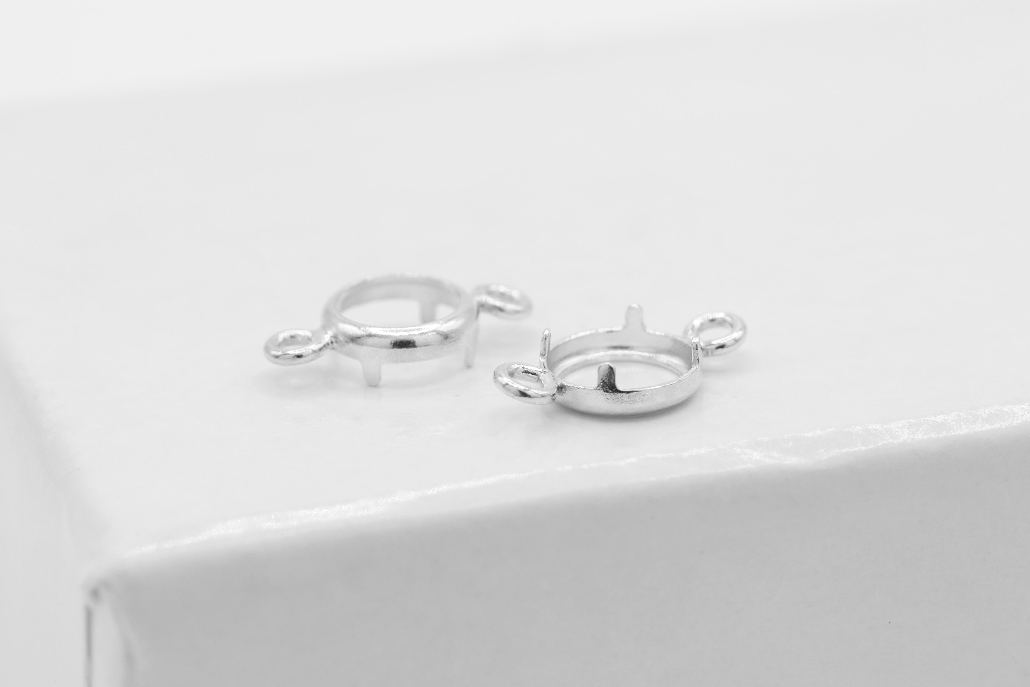 Round Connector Bezel Self Set Bracket Charm, 925 Sterling Silver, 4mm, Wholesale, Jewelry Making Charm