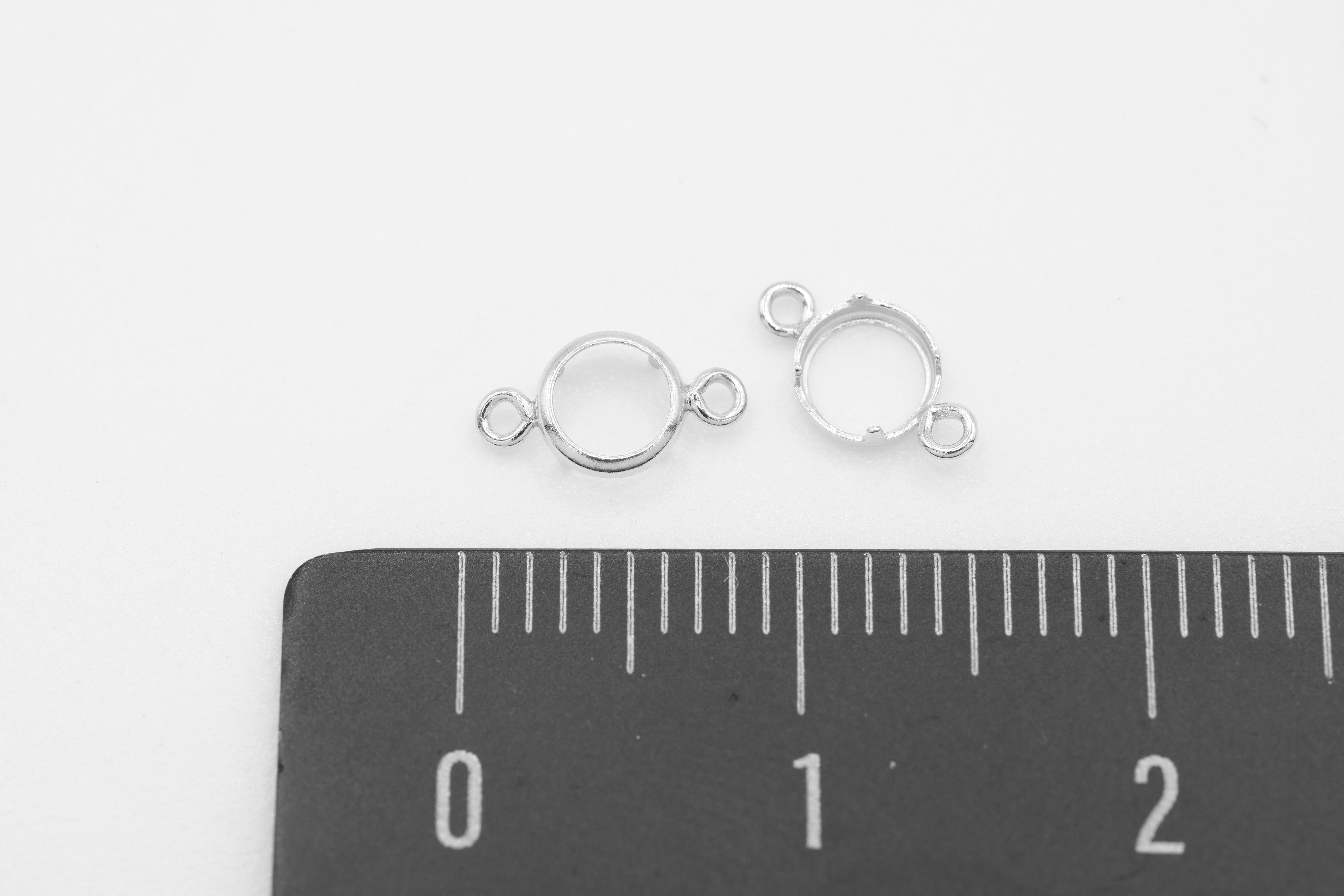 Round Connector Bezel Self Set Bracket Charm, 925 Sterling Silver, 4mm, Wholesale, Jewelry Making Charm
