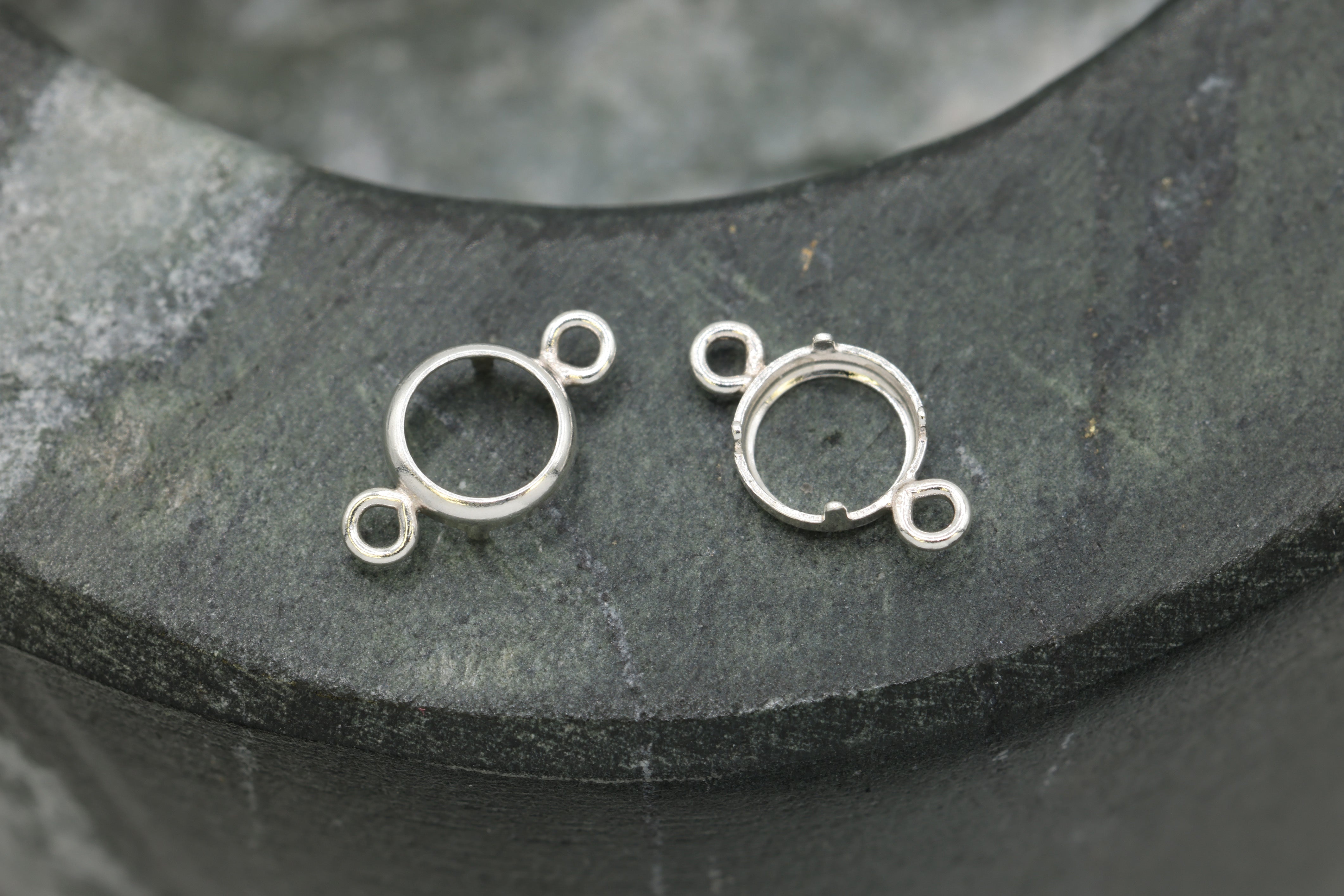 Round Connector Bezel Self Set Bracket Charm, 925 Sterling Silver, 4mm, Wholesale, Jewelry Making Charm