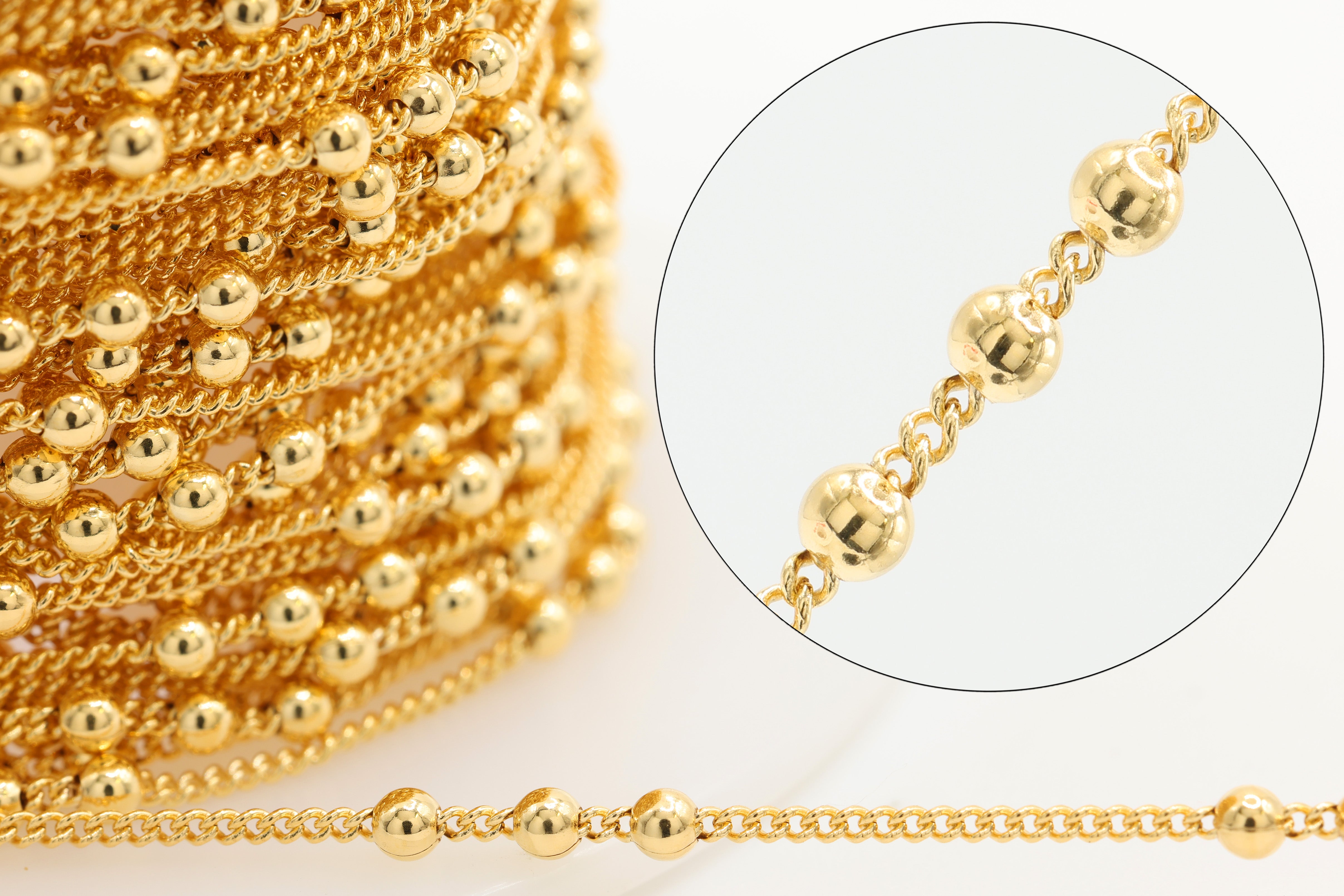 Three Bead Satellite Chain, 14/20 Gold-Filled, Wholesale, Pay Per Foot, Jewelry Making Chain