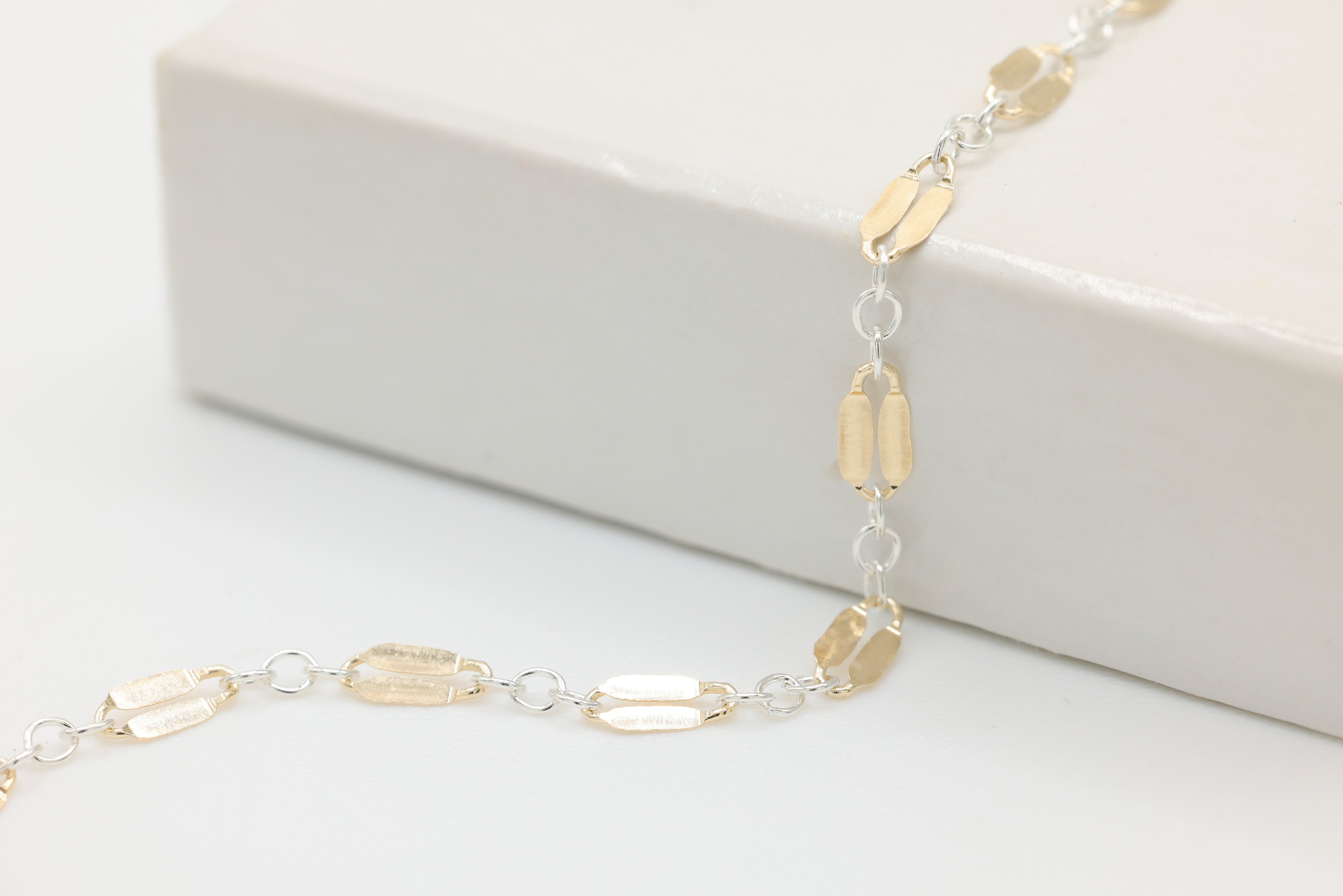 2.3mm Dapped Long & Short Two Tone Chain, 14/20 Gold-Filled and 925 Sterling Silver, Wholesale, Pay Per Foot, Jewelry Making Chain