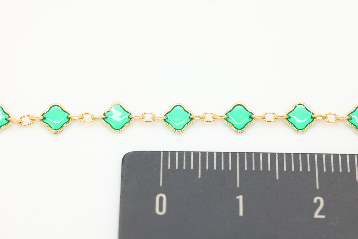 4mm Flower Green Enamel Chain, 14/20 Gold-Filled, Wholesale, Pay Per Foot, Jewelry Making Chain