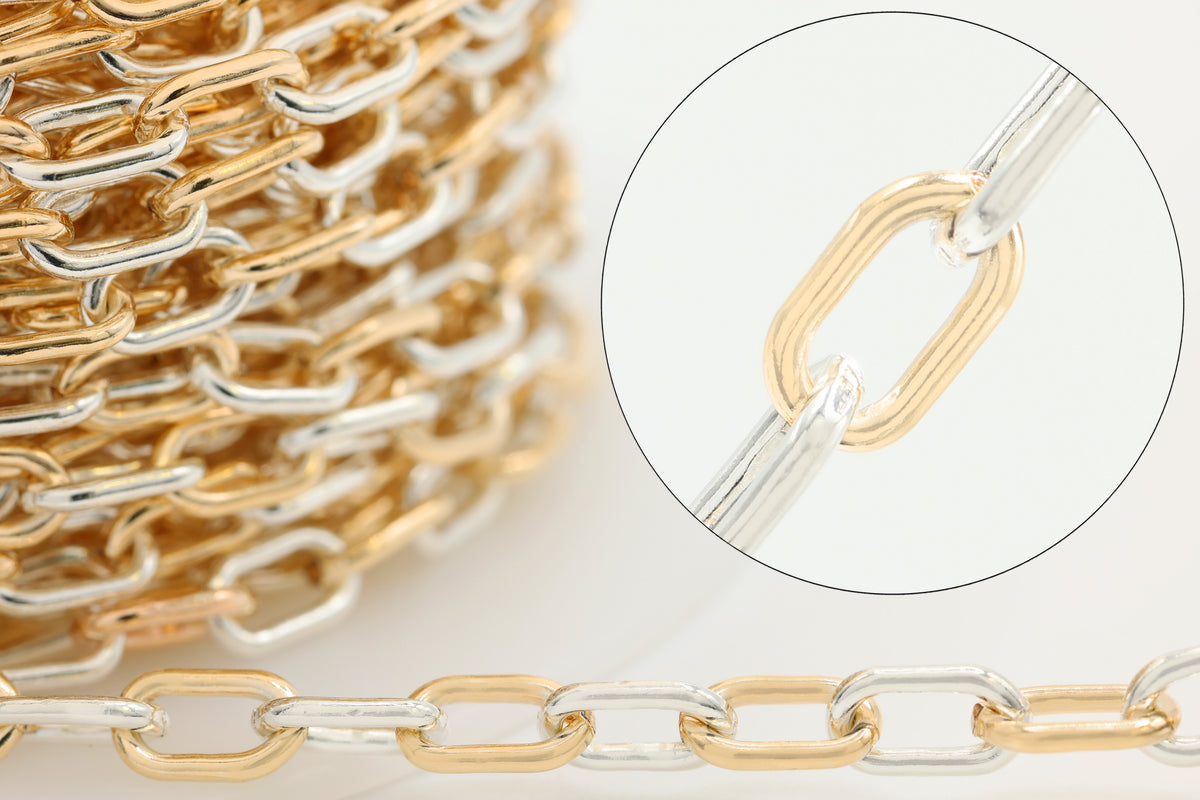 3.7mm Cable Two Tone Chain, 14/20 Gold-Filled and 925 Sterling Silver, Wholesale, Pay Per Foot, Jewelry Making Chain