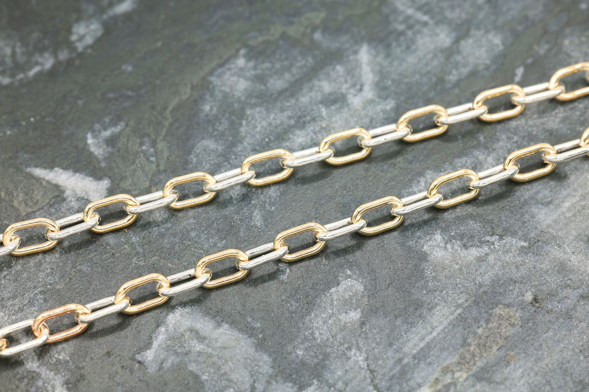 3.7mm Cable Two Tone Chain, 14/20 Gold-Filled and 925 Sterling Silver, Wholesale, Pay Per Foot, Jewelry Making Chain
