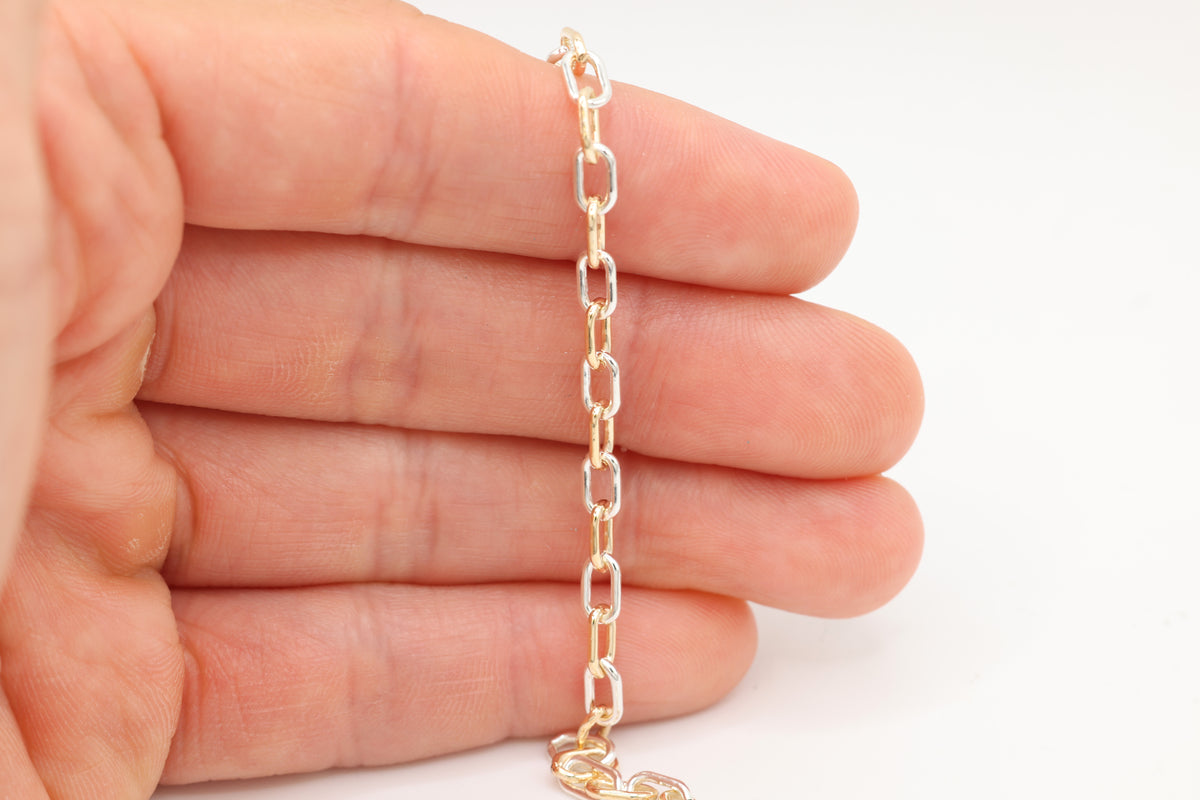 3.7mm Cable Two Tone Chain, 14/20 Gold-Filled and 925 Sterling Silver, Wholesale, Pay Per Foot, Jewelry Making Chain