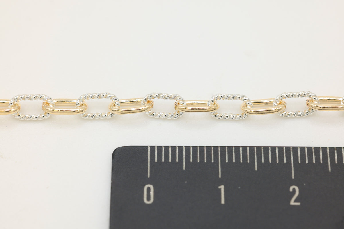 3.7mm Knurled Cable Two Tone Chain, 14/20 Gold-Filled and 925 Sterling Silver, Wholesale, Pay Per Foot, Permanent Jewelry Making Chain