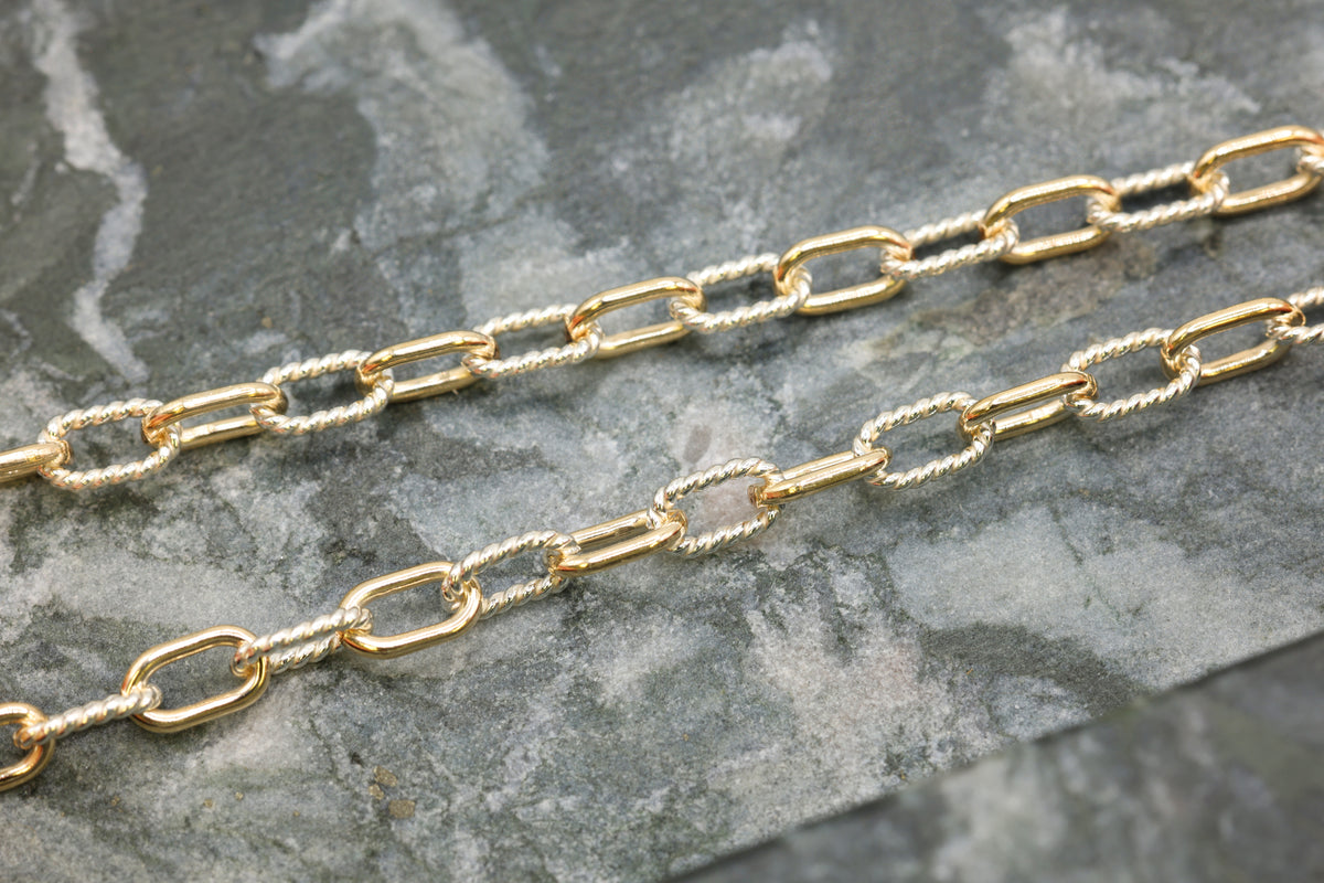 3.7mm Knurled Cable Two Tone Chain, 14/20 Gold-Filled and 925 Sterling Silver, Wholesale, Pay Per Foot, Permanent Jewelry Making Chain