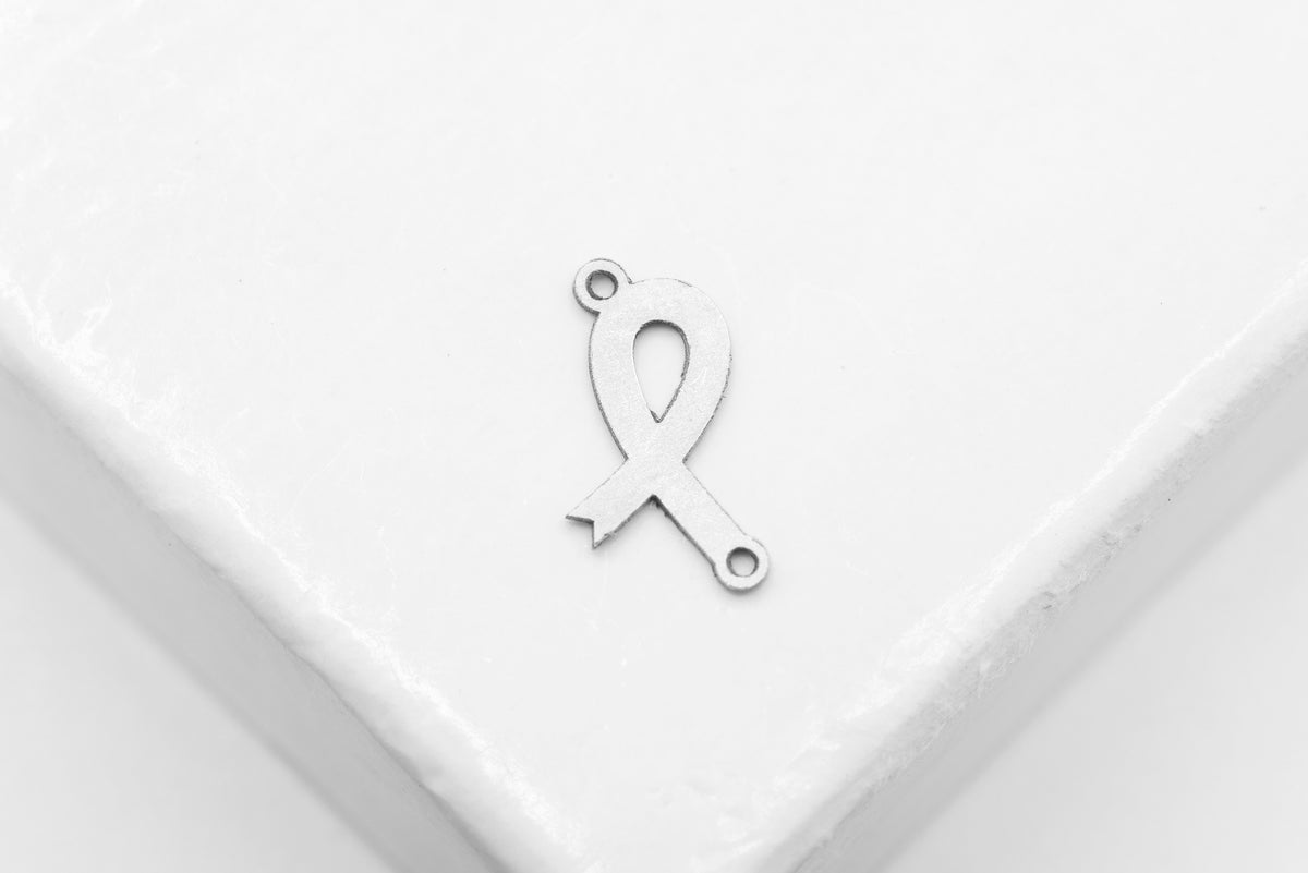 Ribbon Connector Charm, 925 Sterling Silver, 10mm x 5mm, Wholesale, Cancer Awareness Fundraising, Jewelry Making Charm