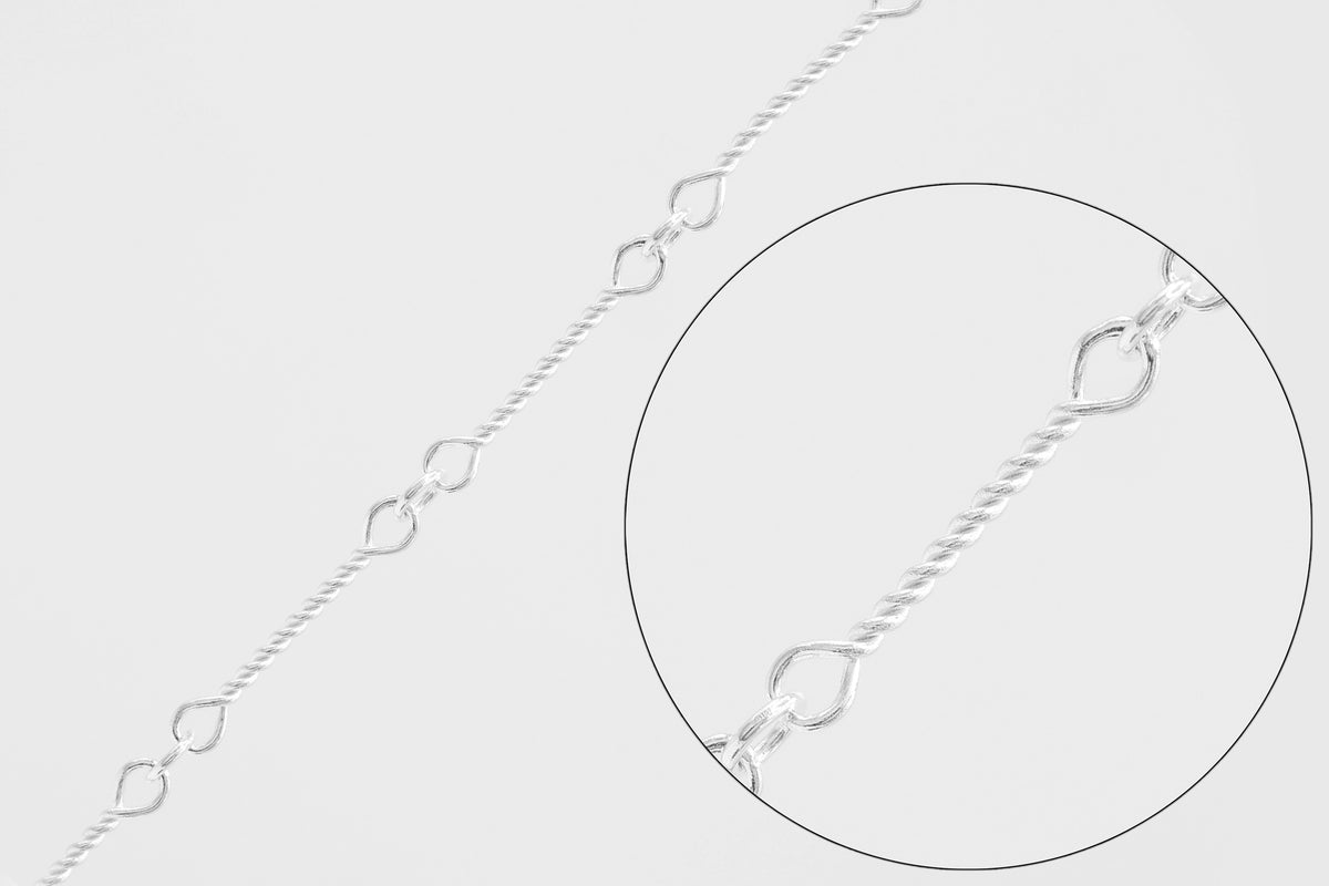 .5mm x 10mm Twisted Bar Chain, 925 Sterling Silver, Wholesale, Pay Per Foot, Jewelry Making Chain
