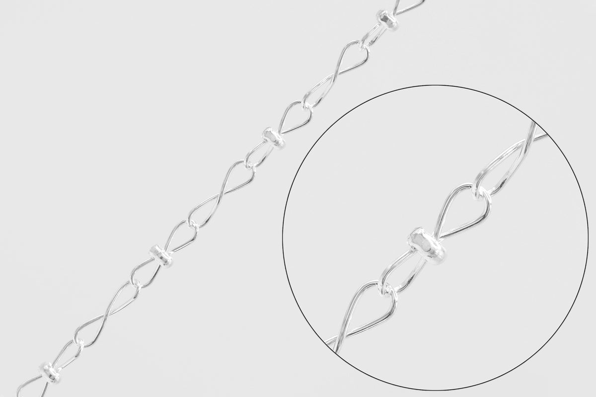 1.8mm Figure Eight Satellite Chain, 925 Sterling Silver, Wholesale, Pay Per Foot, Jewelry Making Chain