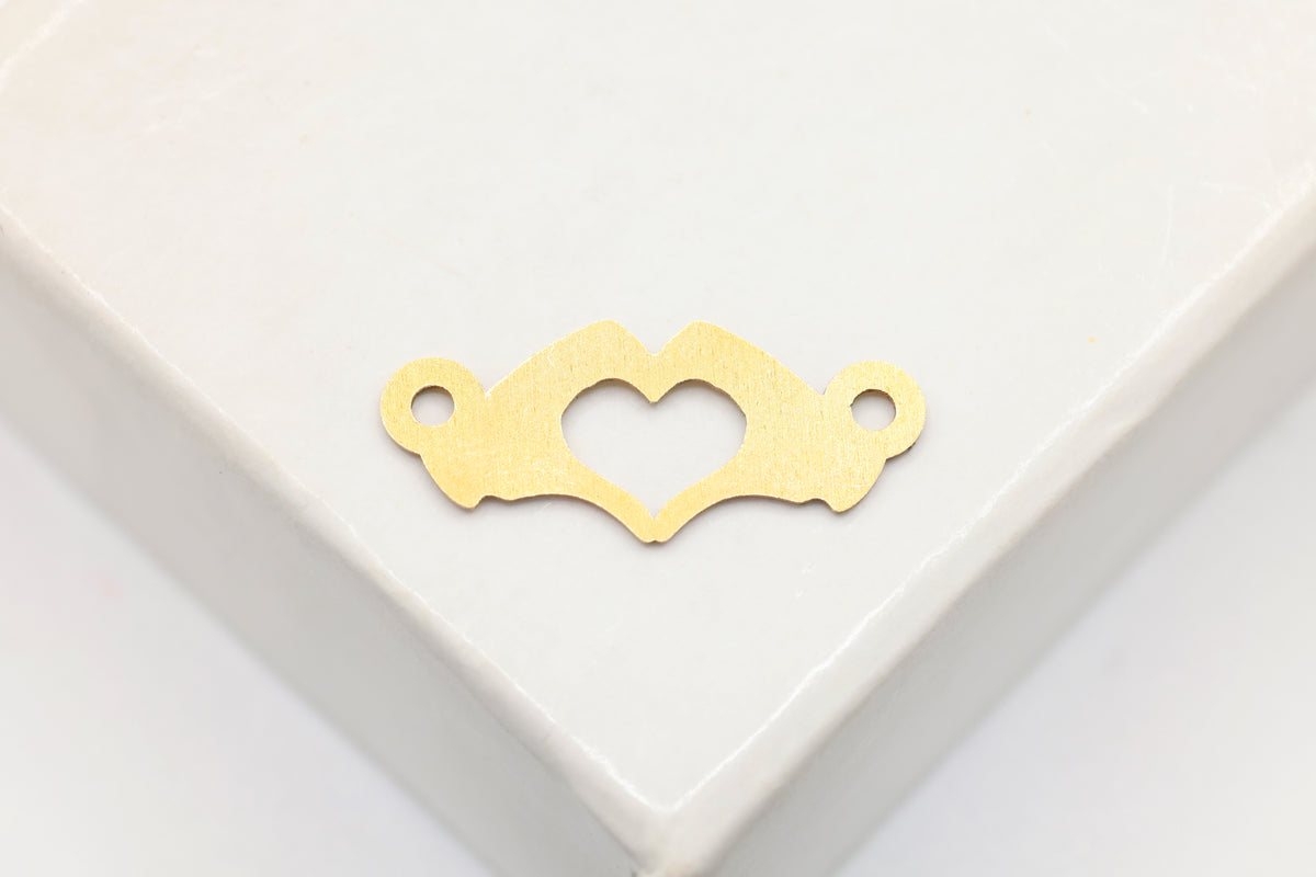 Heart Hands Connector Charm, 14/20 Gold-Filled, 15mm x 6mm, Wholesale, Love Heart, Jewelry Making Charm