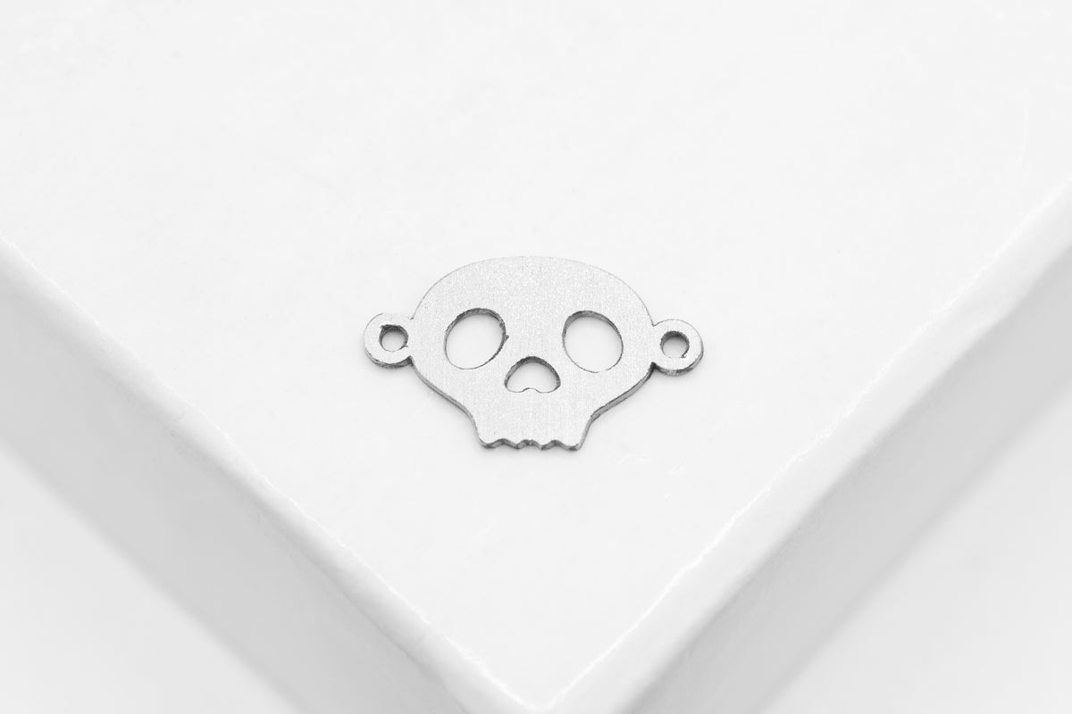 Skull Connector Charm, 925 Sterling Silver, 10mm x 7mm, Wholesale, Spooky Halloween Charm, Jewelry Making Charm