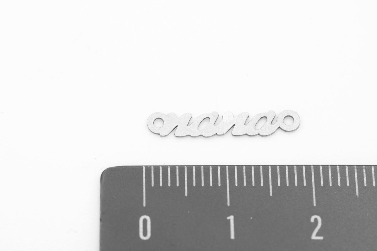 "Nana" Connector Charm, 925 Sterling Silver, 15mm x 4mm, Wholesale, Cursive Nana Grandmother Letters, Jewelry Making Charm