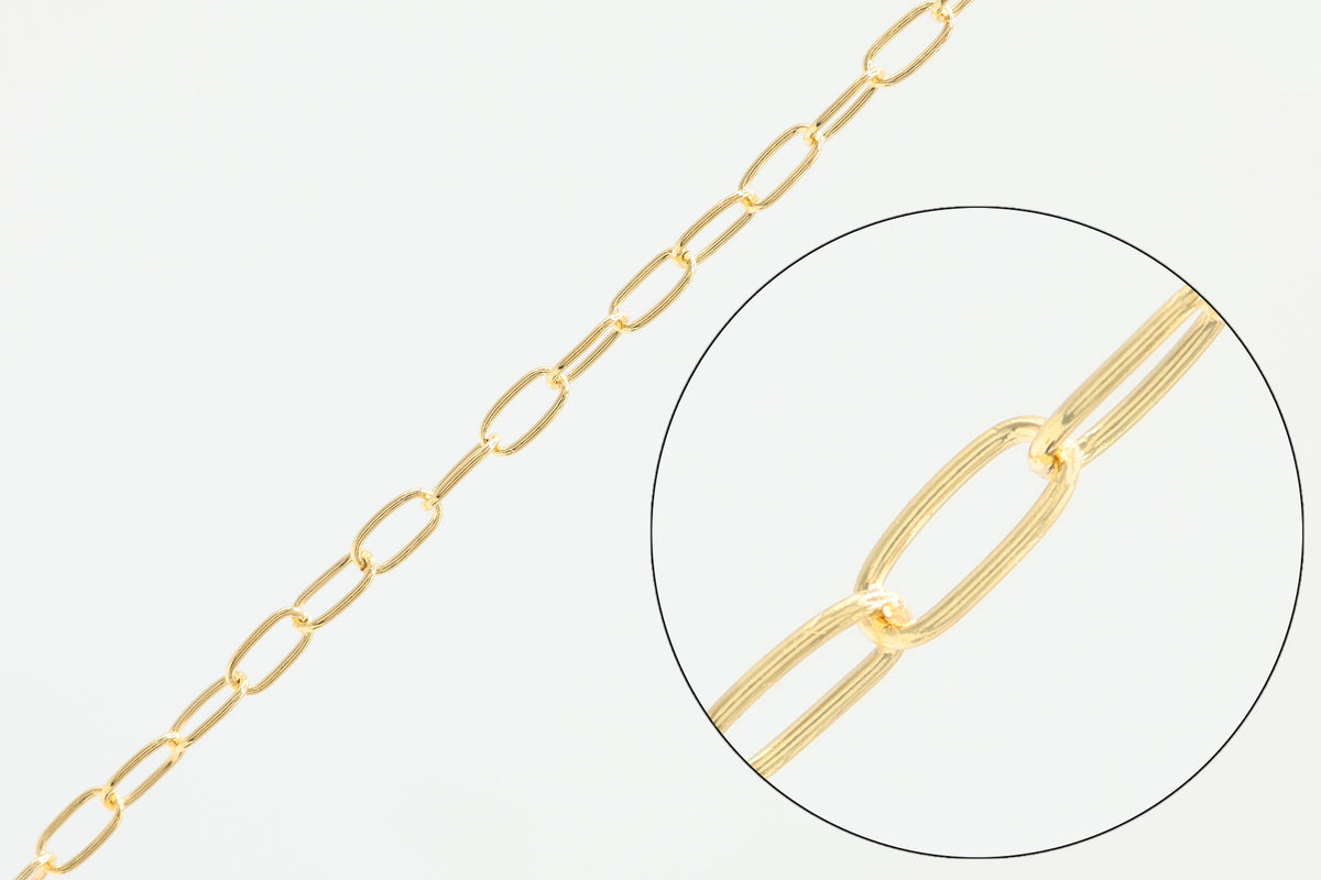 1.6mm x 3.5mm Elongated Paperclip Chain, 14/20 Gold-Filled, Wholesale, Pay Per Foot, Jewelry Making Chain