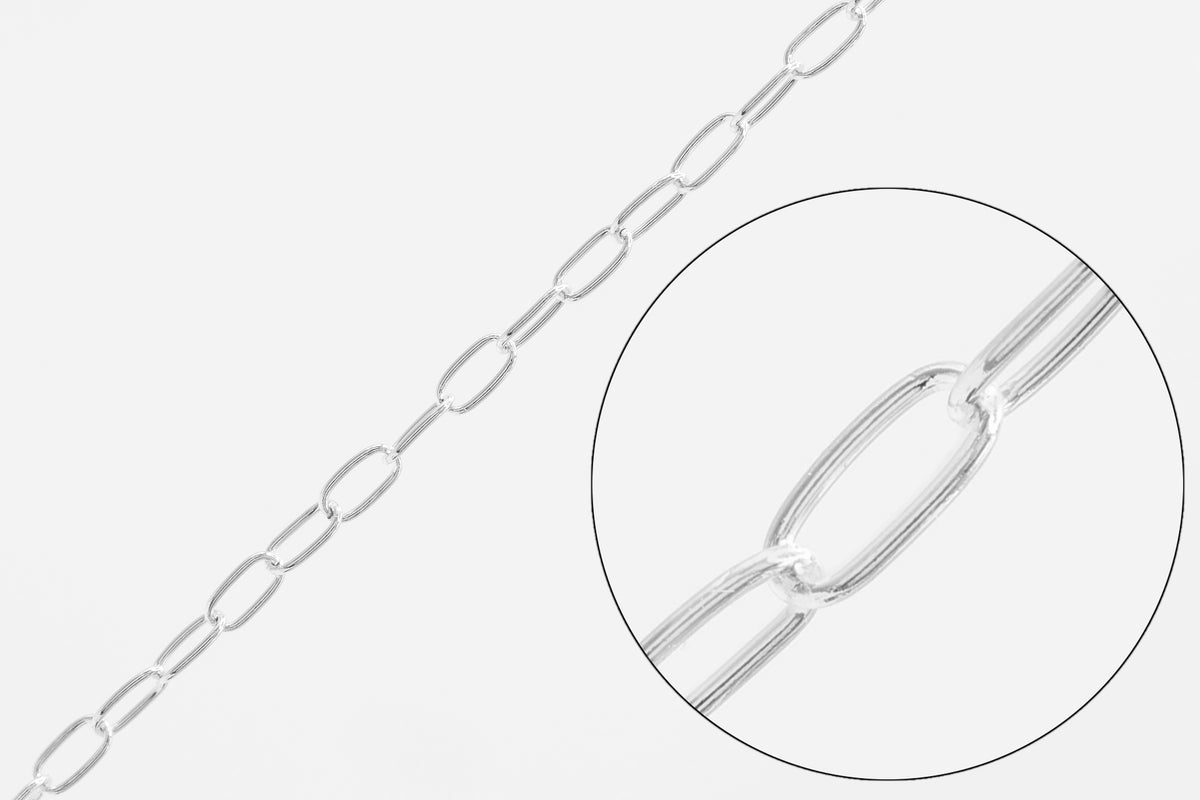 1.6mm x 3.5mm Elongated Paperclip Chain, 925 Sterling Silver, Wholesale, Pay Per Foot, Jewelry Making Chain