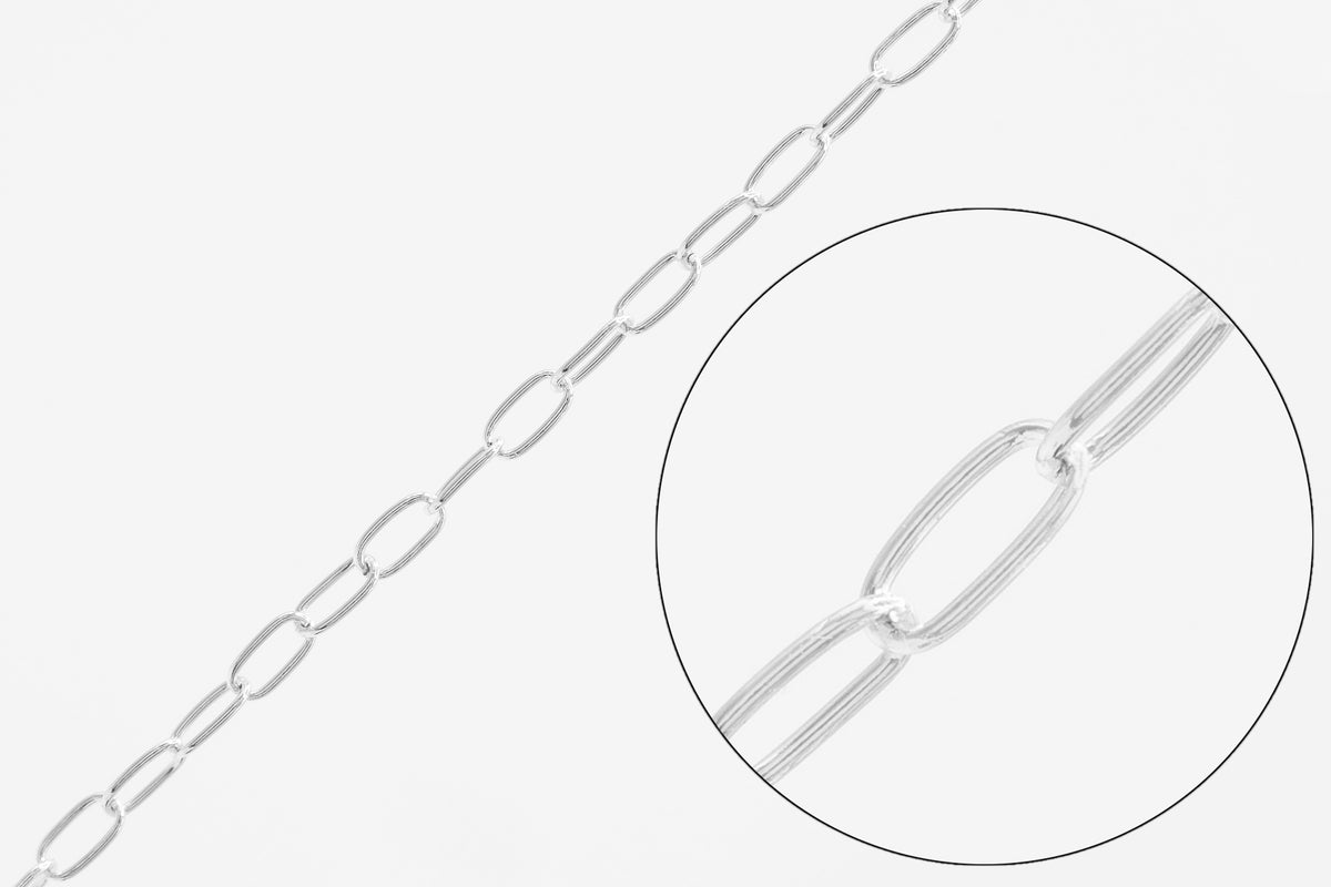 1.6mm x 3.5mm Elongated Paperclip Chain, 925 Sterling Silver, Wholesale, Pay Per Foot, Jewelry Making Chain