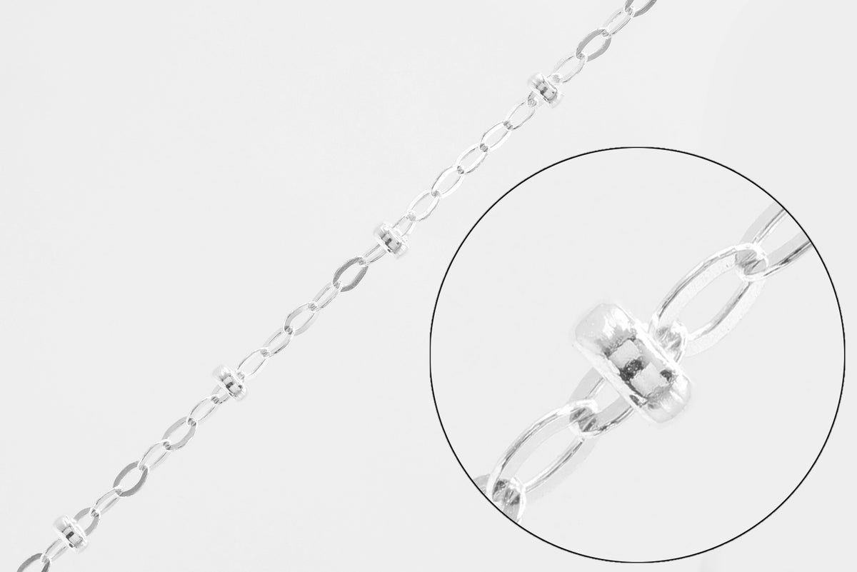 2.2mm Satellite Flat Cable Chain, 925 Sterling Silver, Wholesale, Pay Per Foot, Jewelry Making Chain