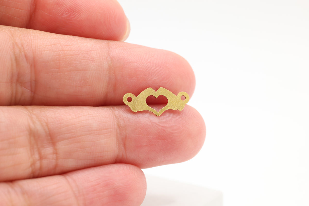 Heart Hands Connector Charm, 14/20 Gold-Filled, 15mm x 6mm, Wholesale, Love Heart, Jewelry Making Charm